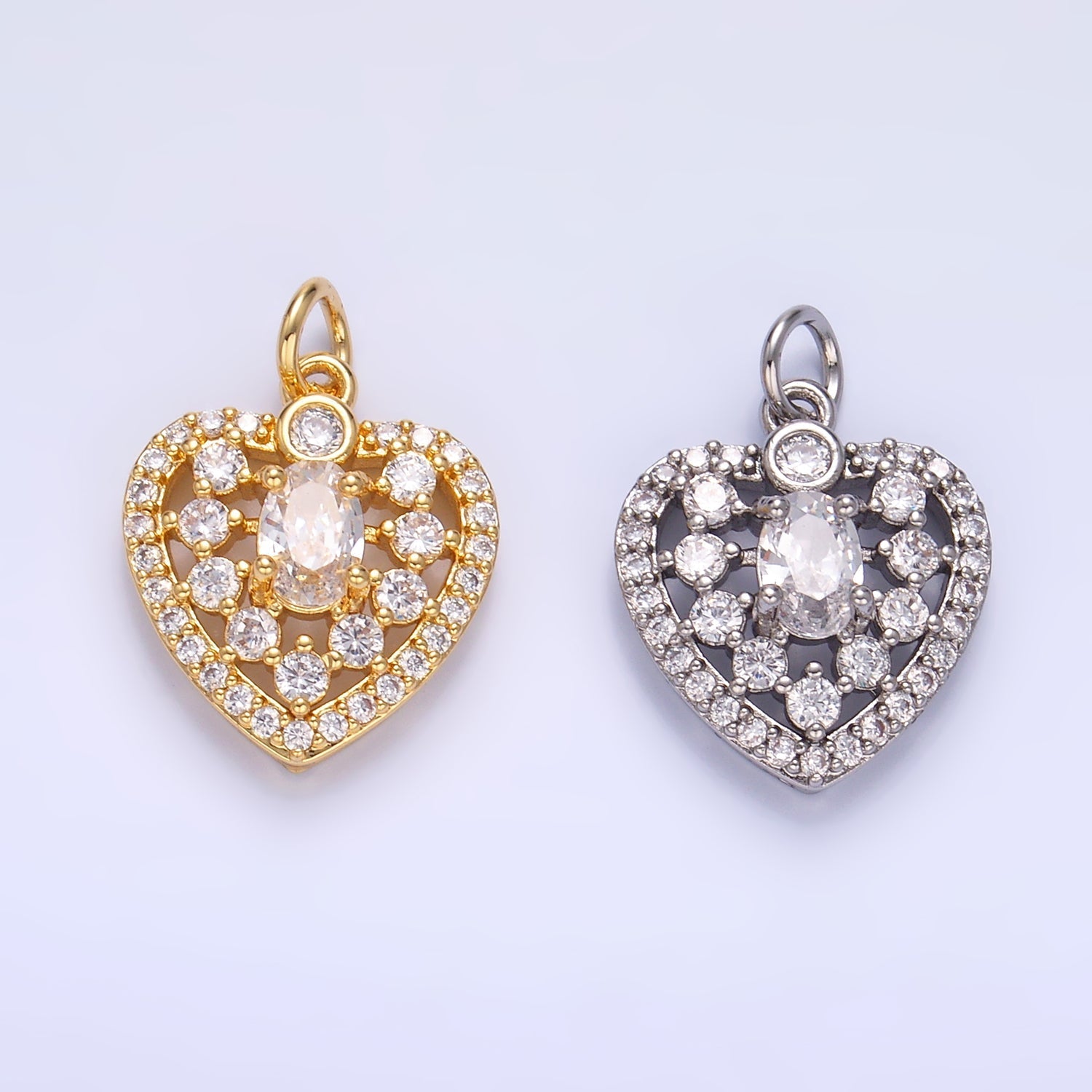 24K Gold plated 17mm Micro Paved CZ Heart Charm in Gold & Silver | W802