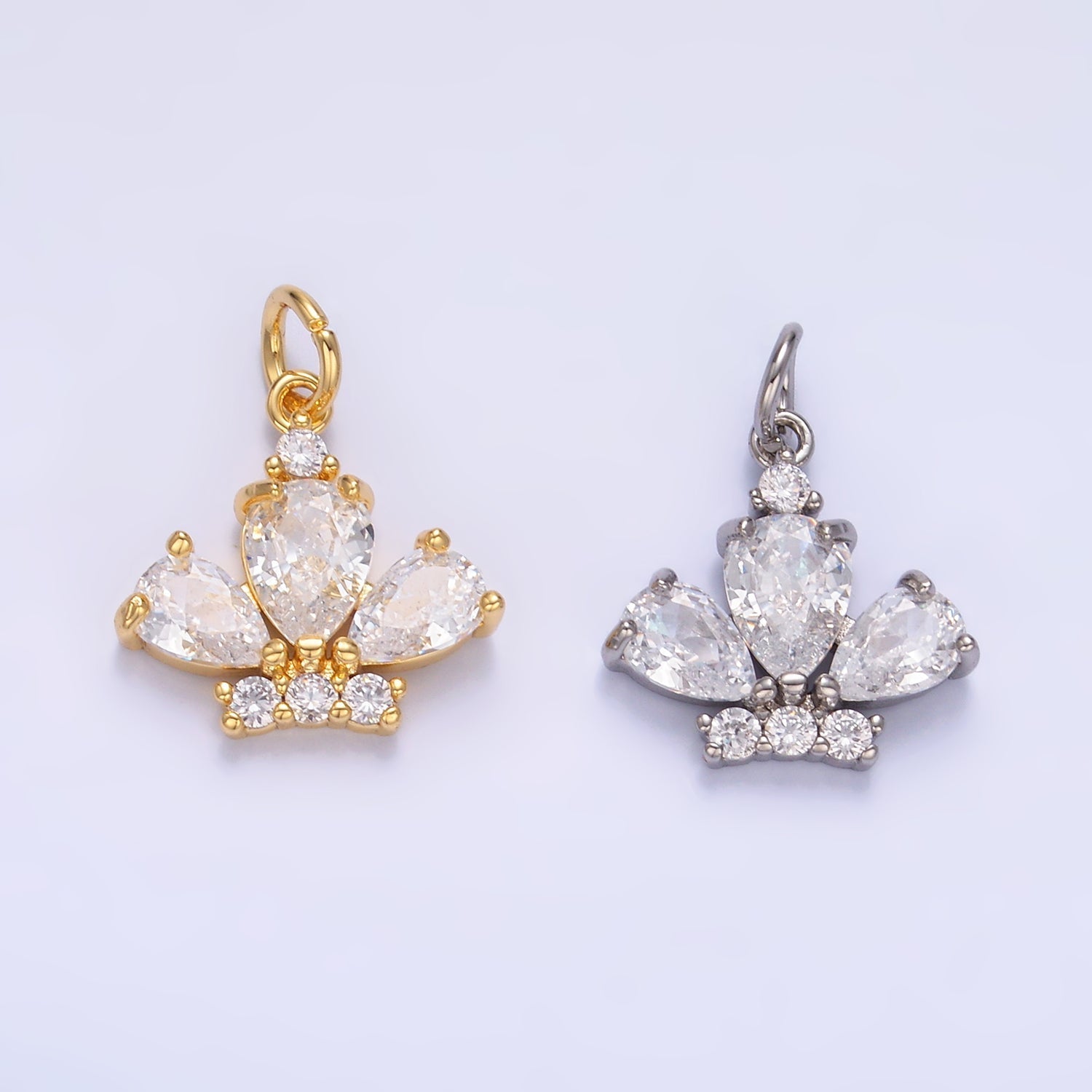 24K Gold plated Clear CZ Micro Paved Crown Mini Charm in Gold & Silver | W808