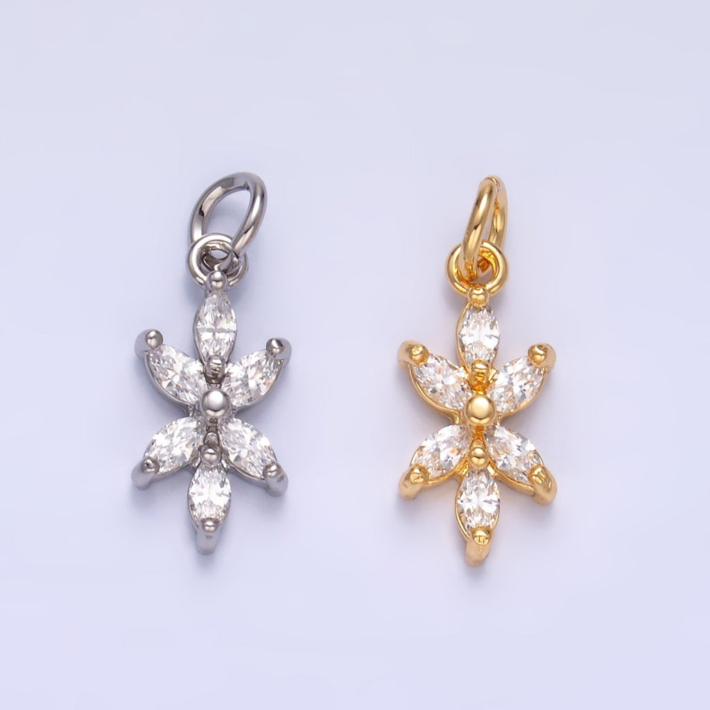 24K Gold plated Marquise CZ Flower Mini Charm in Gold & Silver | W809