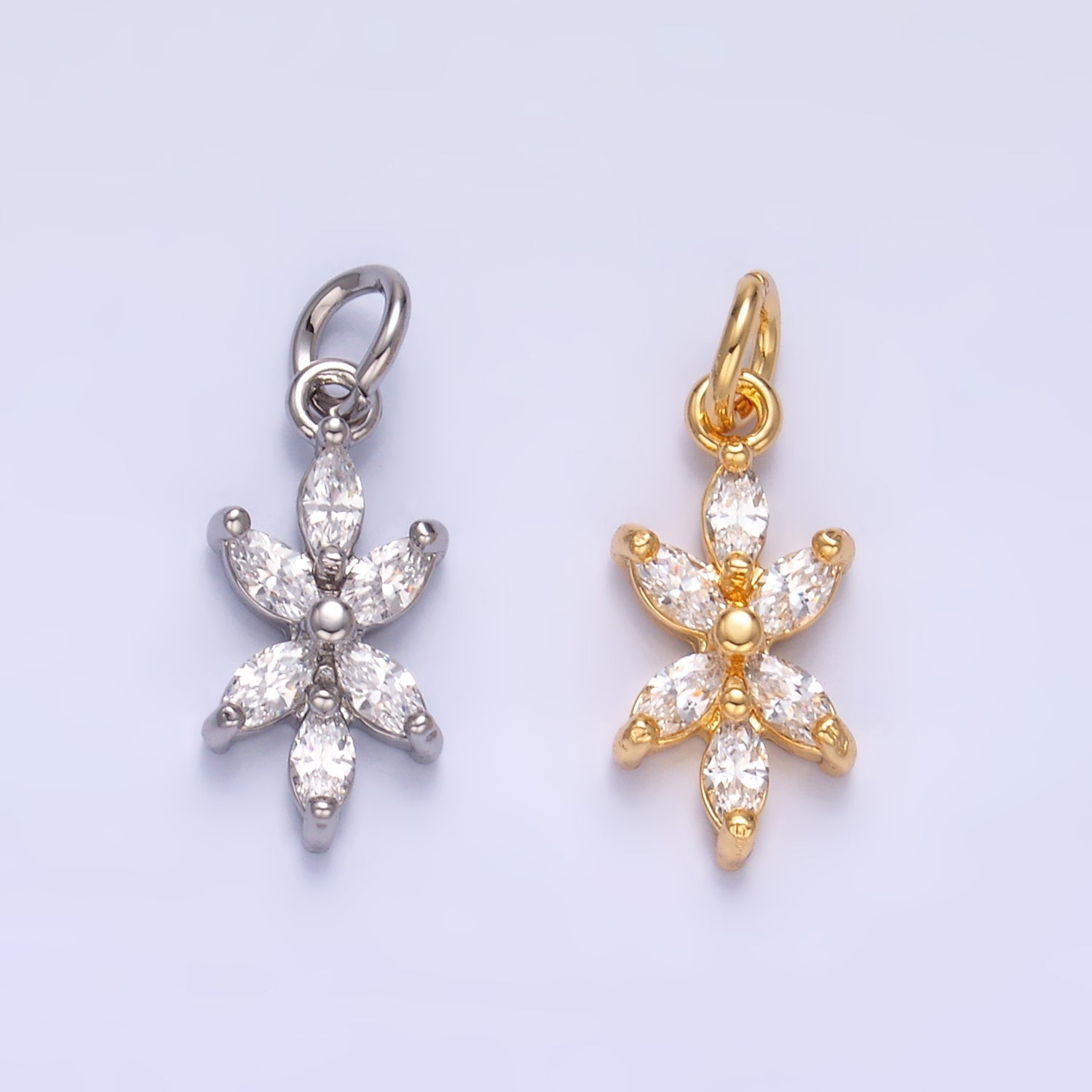 24K Gold plated Marquise CZ Flower Mini Charm in Gold & Silver | W809