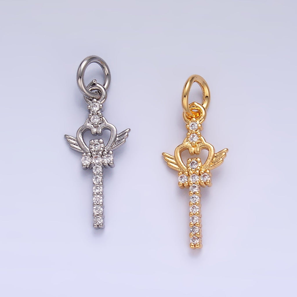 24K Gold plated 17.5mm Micro Paved CZ Crown Sword Charm in Gold & Silver | W810