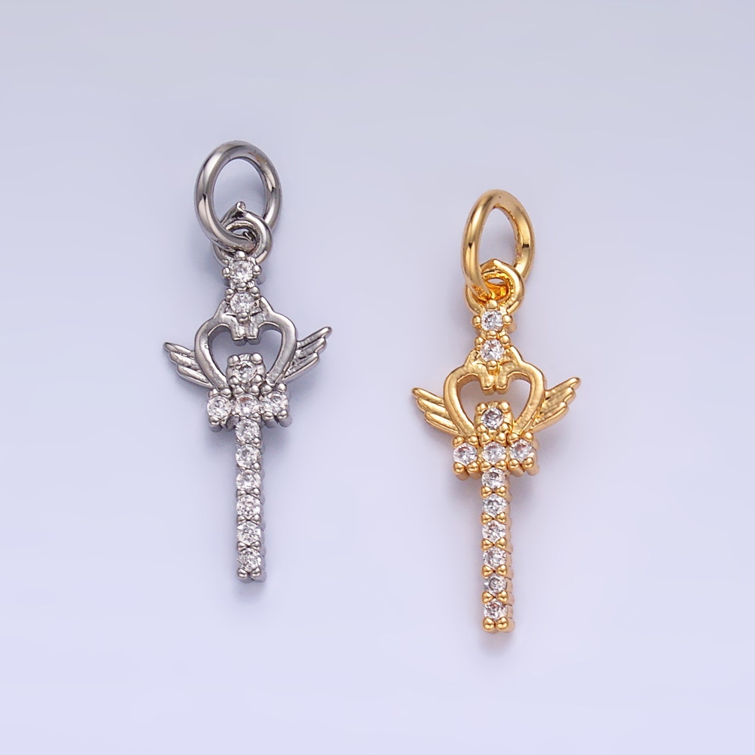 24K Gold plated 17.5mm Micro Paved CZ Crown Sword Charm in Gold & Silver | W810