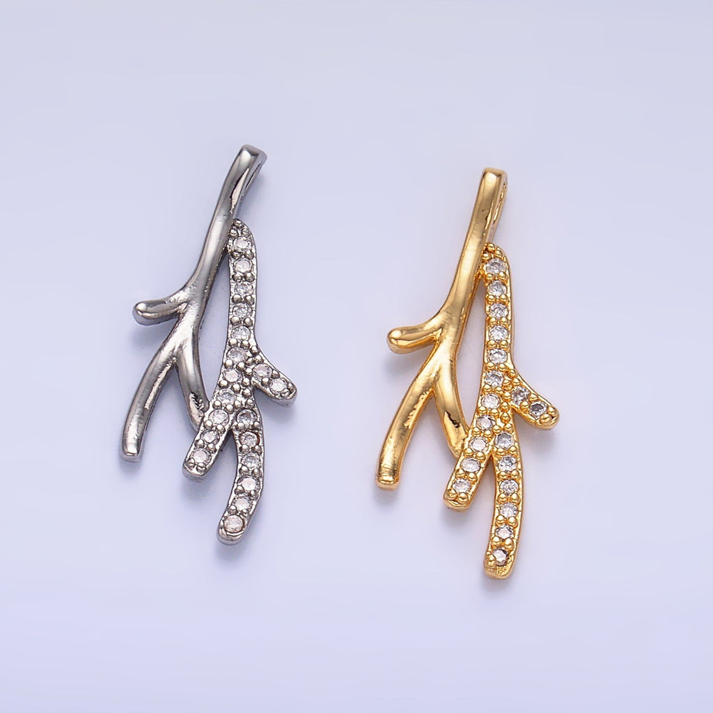 24K Gold plated Micro Paved CZ Leaf Flower Pendant in Gold & Silver | AA1446