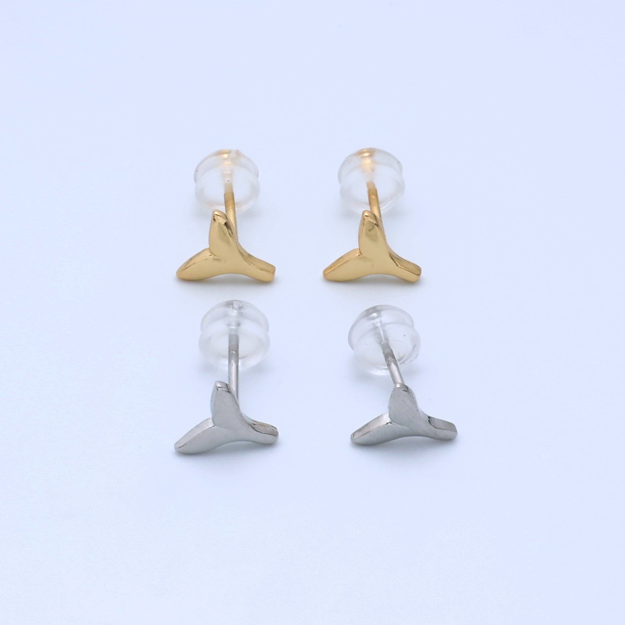 14K Gold plated 7mm Whale Tail Minimalist Mini Stud Earrings in Gold & Silver | Q290 AD162
