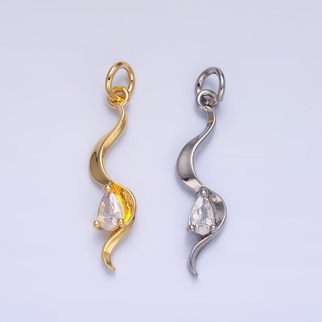 24K Gold plated Clear CZ Geometric Curve Charm in Gold & Silver | W813