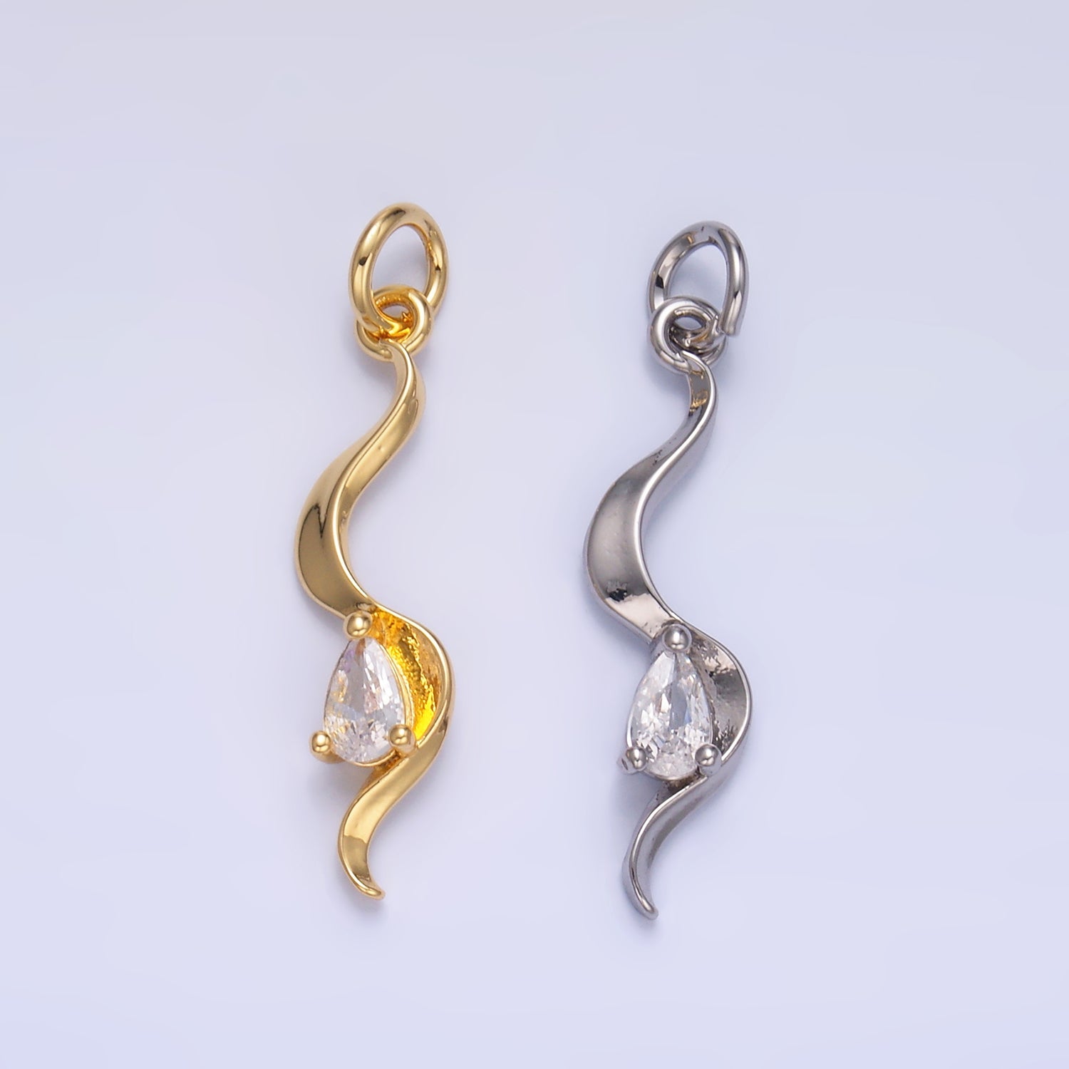 24K Gold plated Clear CZ Geometric Curve Charm in Gold & Silver | W813