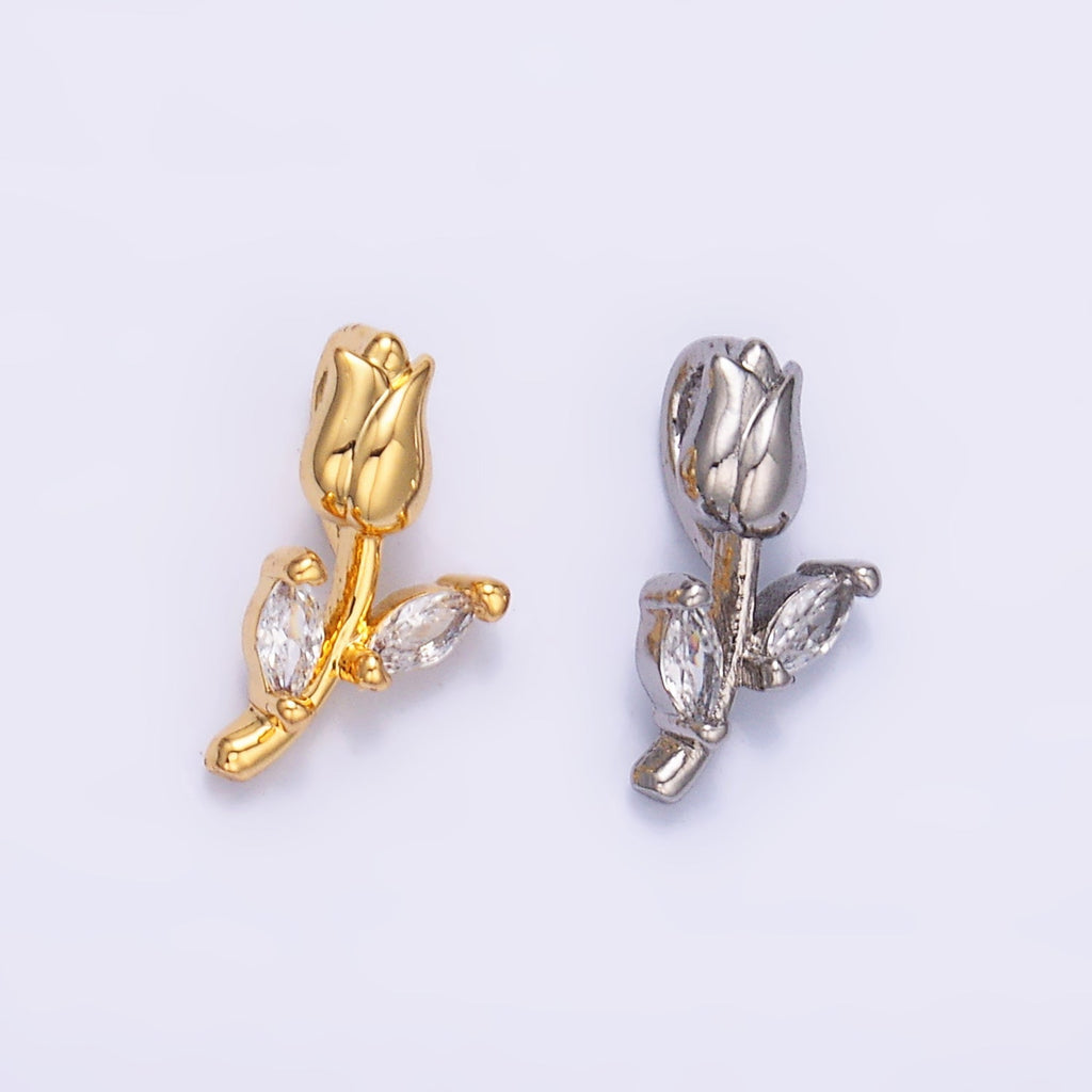 24K Gold plated Marquise CZ Rose Flower Mini Charm in Gold & Silver | AA1447