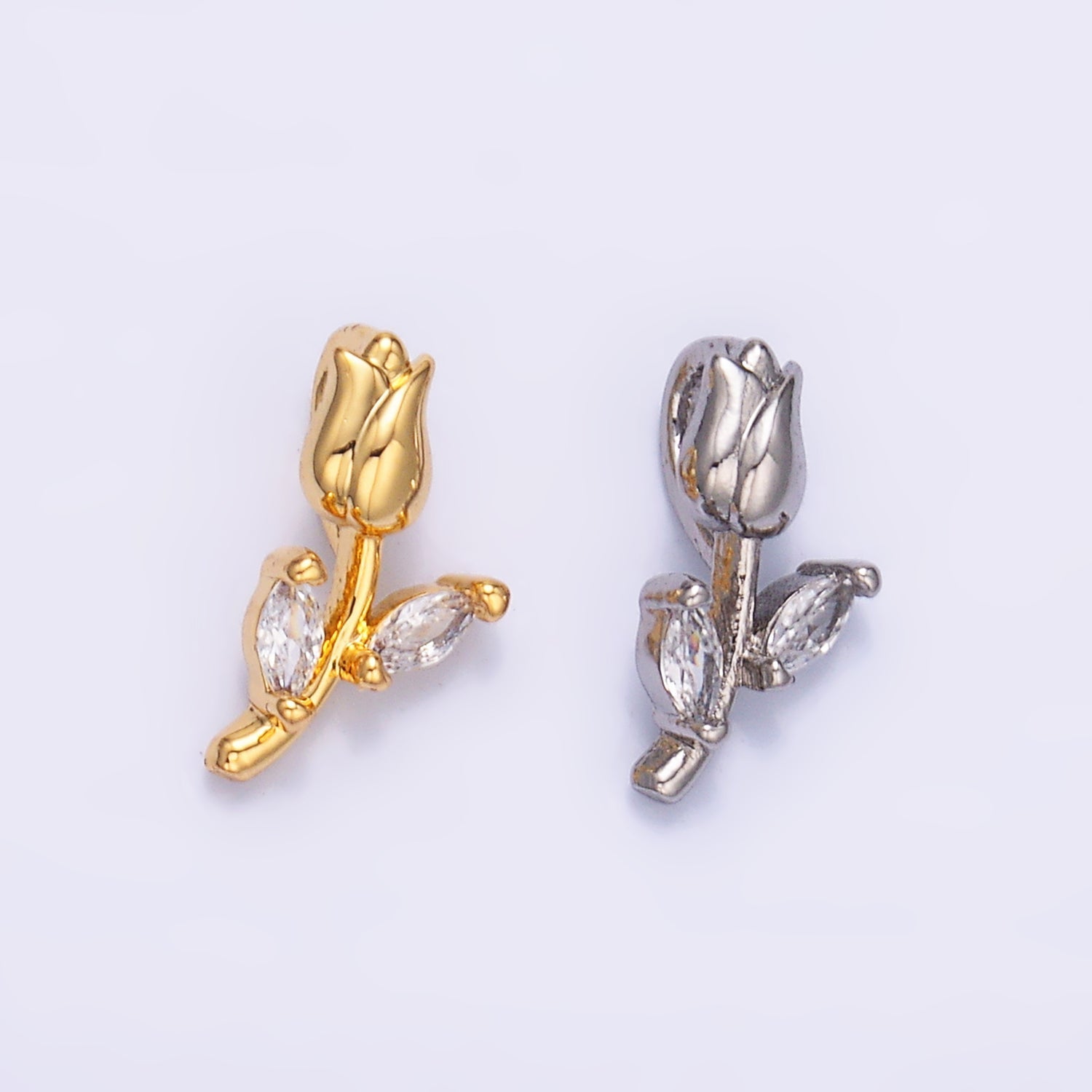 24K Gold plated Marquise CZ Rose Flower Mini Charm in Gold & Silver | AA1447