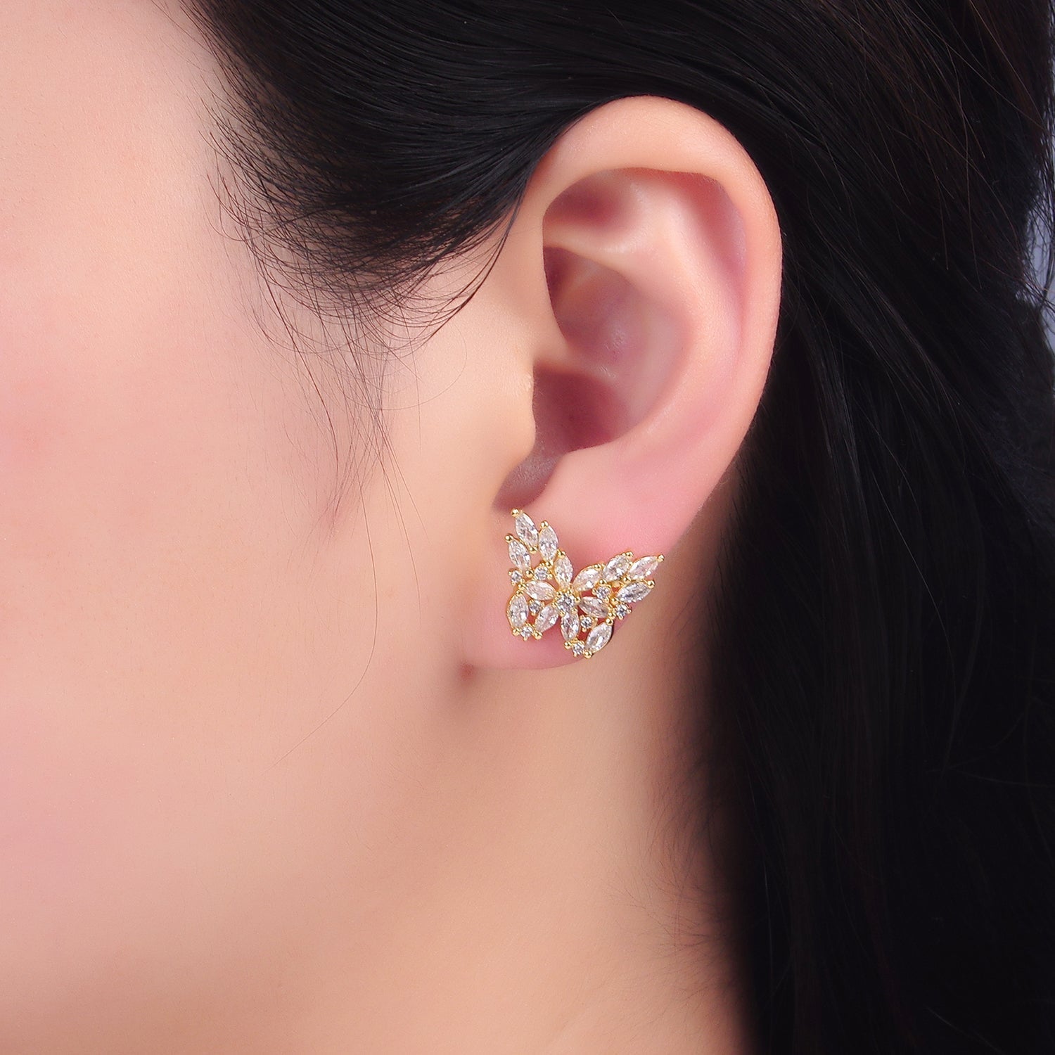24K Gold plated Marquise CZ Butterfly Insect Earring | AB984