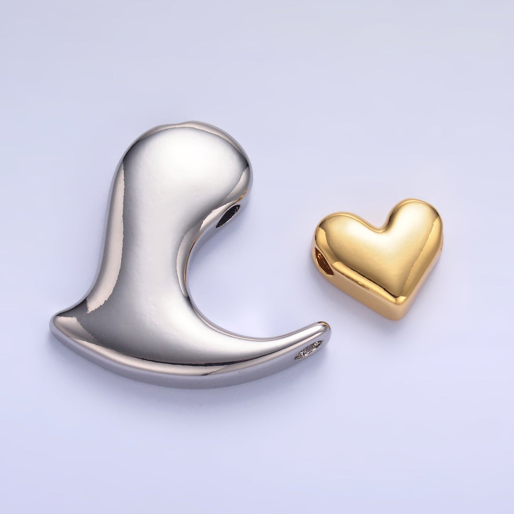 24K Gold plated Double Heart Geometric Mixed Metal Slide Charm Set | W824
