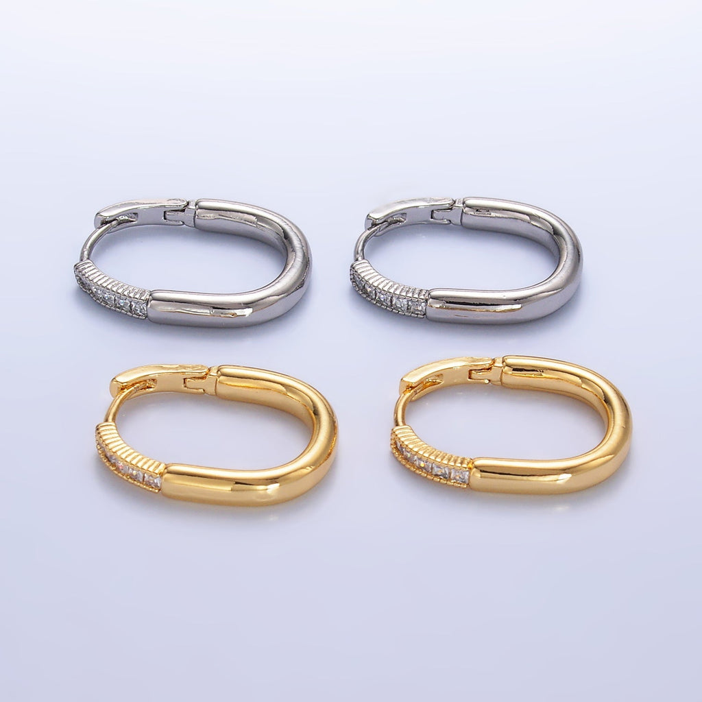 24K Gold plated Baguette CZ U-Shaped Oblong Hoop Earring in Gold & Silver | AB869 AB870