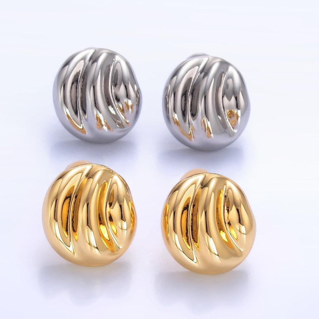 24K Gold plated Geometric Hammered Lined Round Stud Earrings in Gold & Silver | AB877 AB878