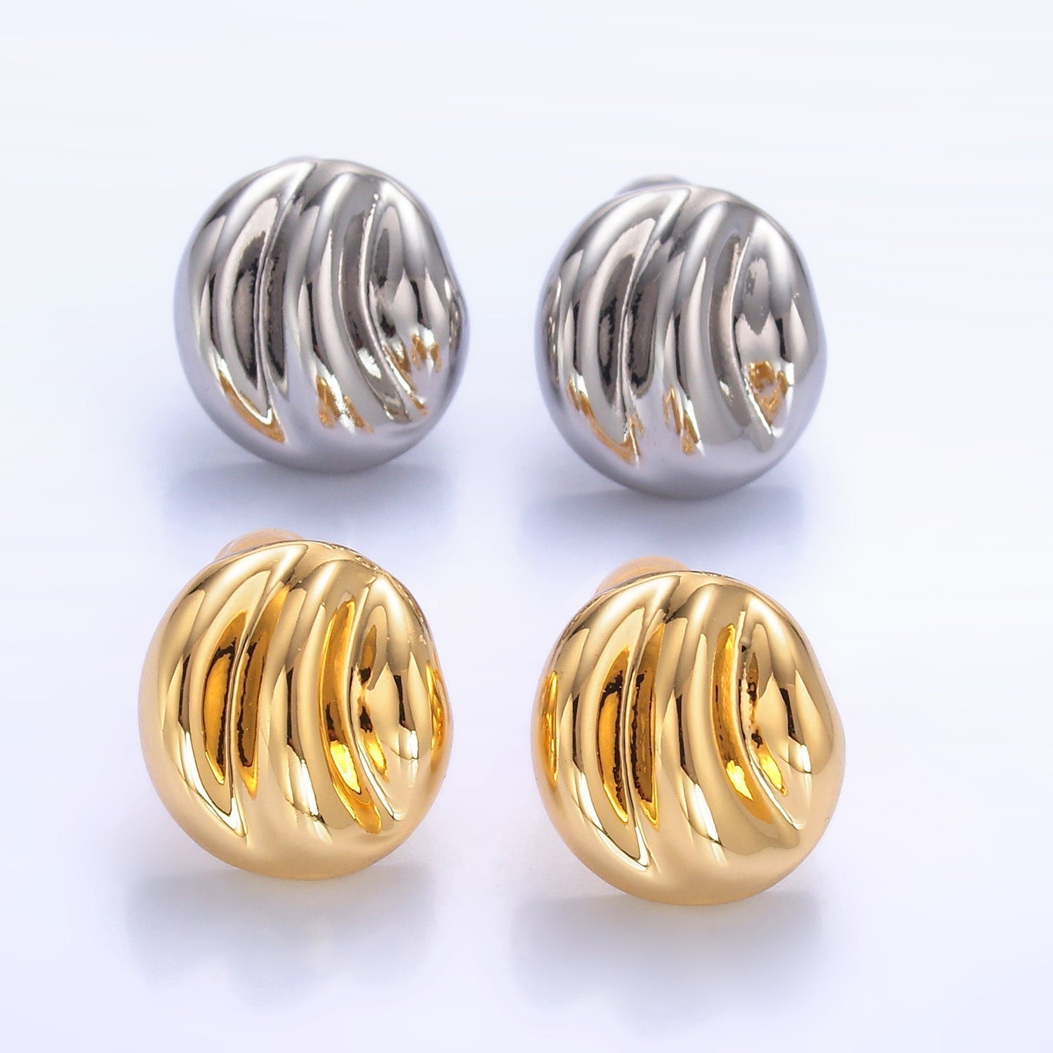 24K Gold plated Geometric Hammered Lined Round Stud Earrings in Gold & Silver | AB877 AB878