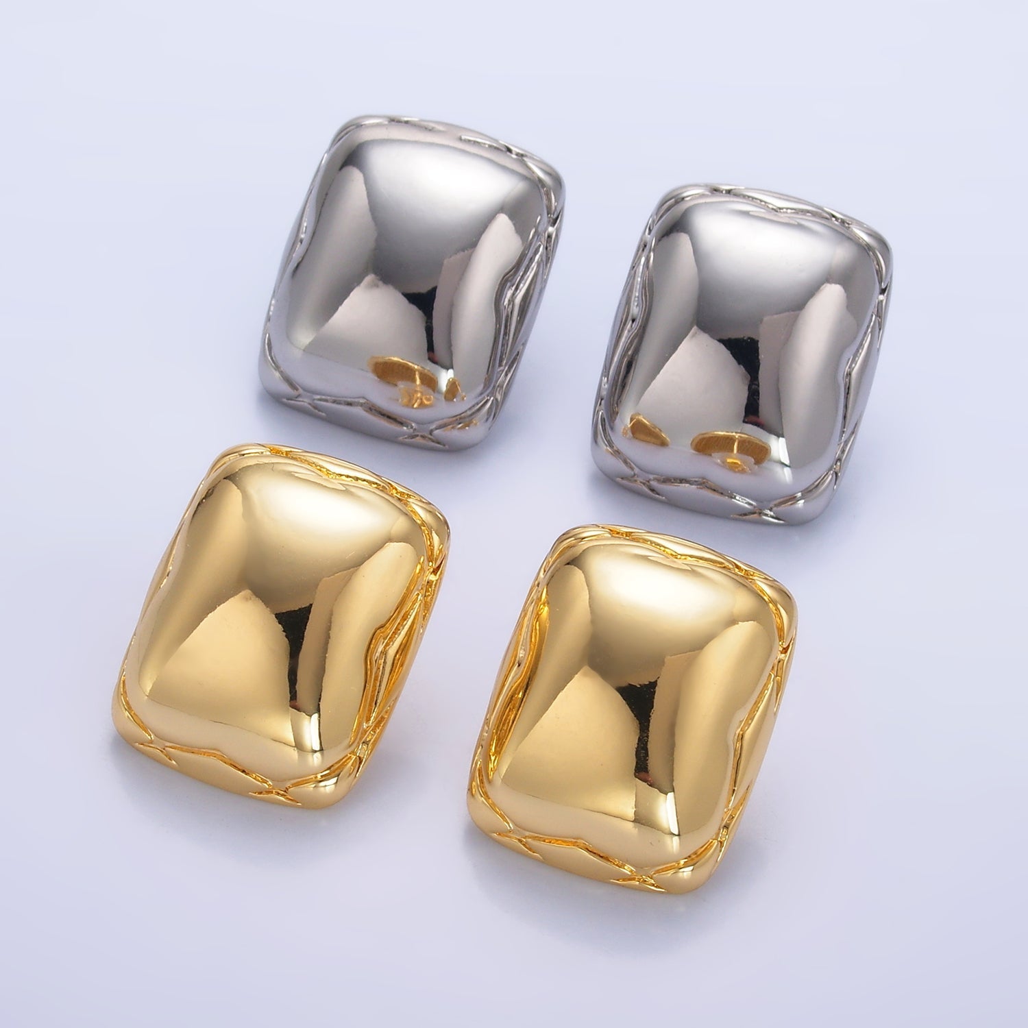 24K Gold plated Rounded Rectangular Stud Earrings in Gold & Silver | AB901 AB902