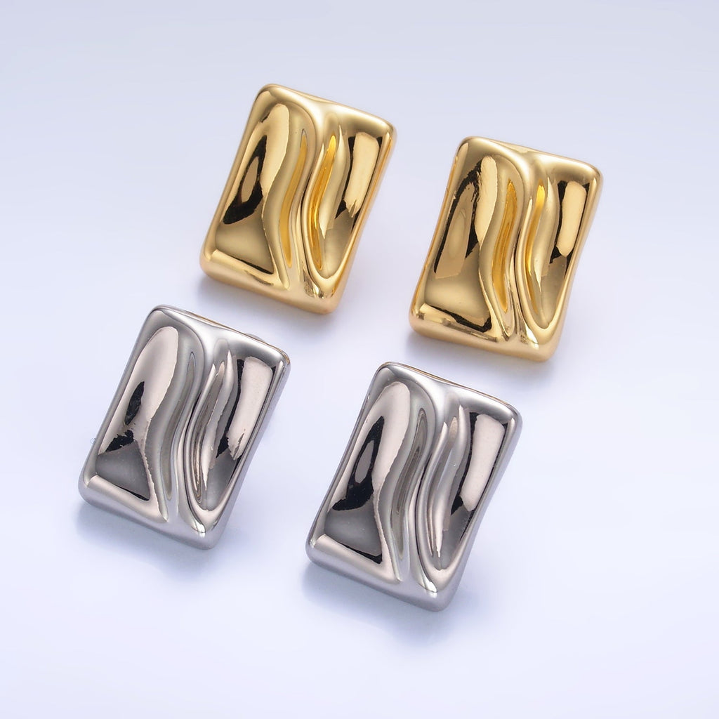 24K Gold plated Molten Rectangular Stud Earrings in Gold & Silver | AB794 AB795
