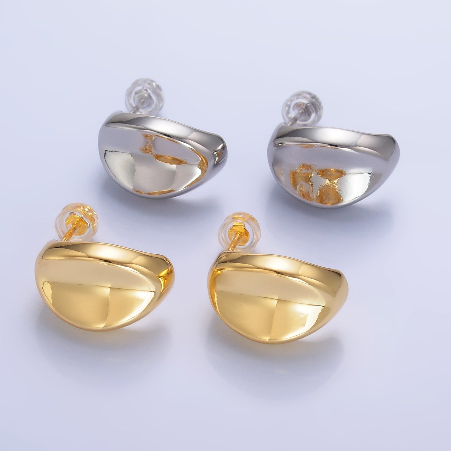 24K Gold plated 20mm Edged Dome C-Shaped Hoop Earrings in Gold & Silver | AB796 AB797