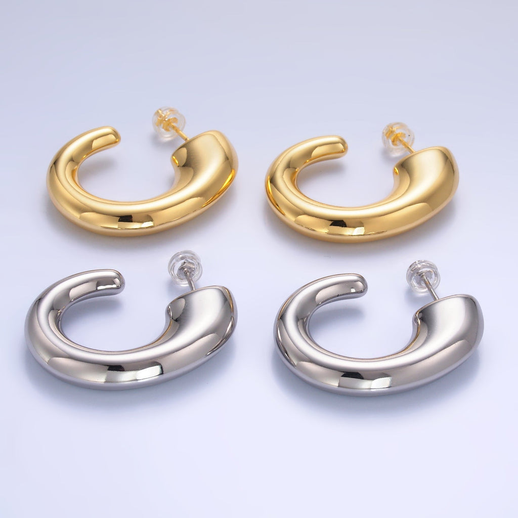 24K Gold plated 35mm Minimalist J-Shaped Hoop Earrings in Gold & Silver | AB861 AB862