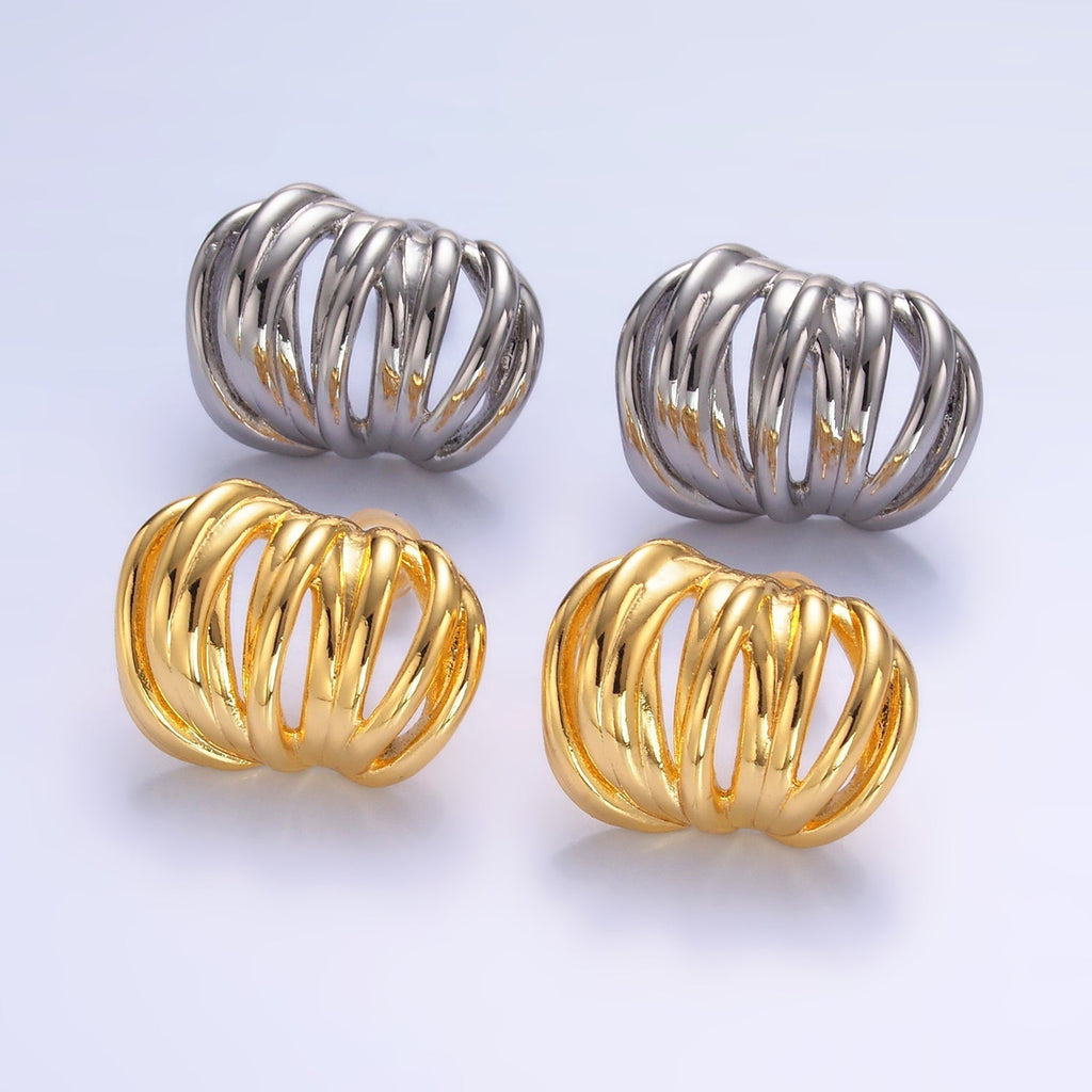 24K Gold plated Multiple Band Wide C-Shaped Hoop Earrings in Gold & Silver | AB964 AB973