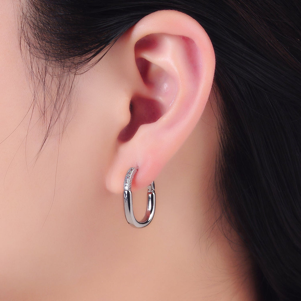 24K Gold plated Baguette CZ U-Shaped Oblong Hoop Earring in Gold & Silver | AB869 AB870