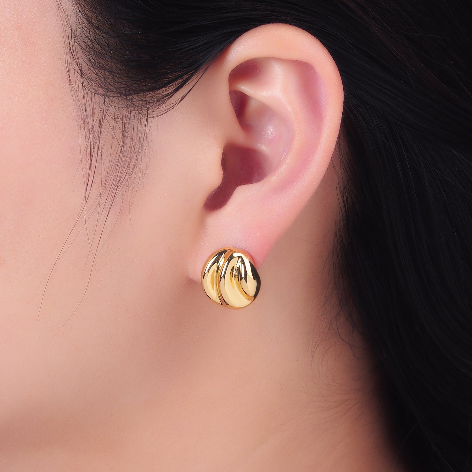 24K Gold plated Geometric Hammered Lined Round Stud Earrings in Gold & Silver | AB877 AB878