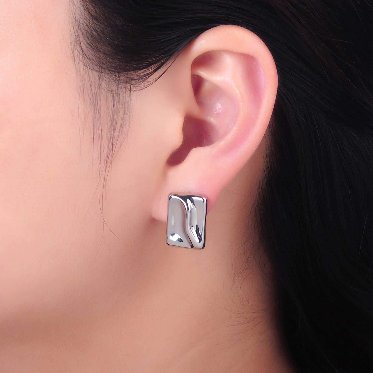 24K Gold plated Molten Rectangular Stud Earrings in Gold & Silver | AB794 AB795