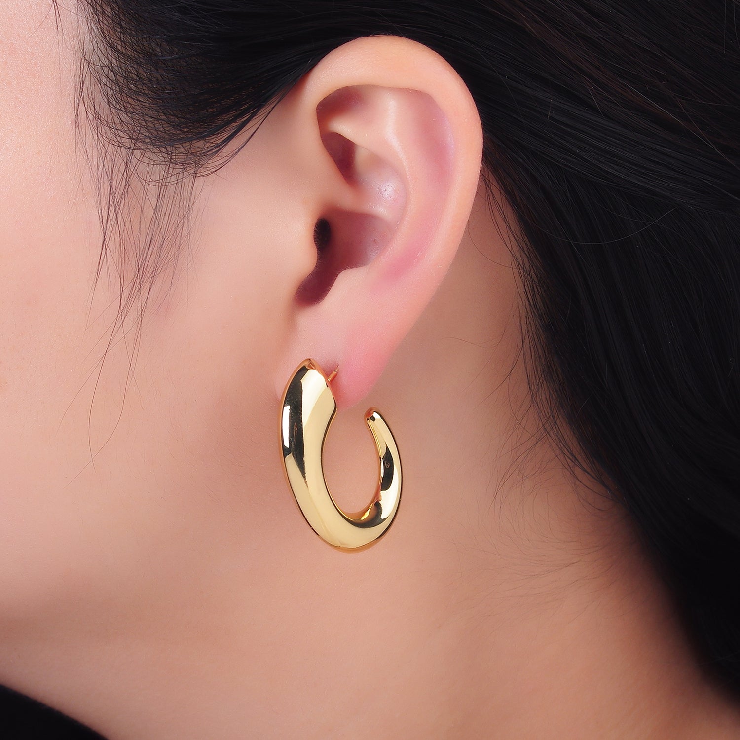 24K Gold plated 35mm Minimalist J-Shaped Hoop Earrings in Gold & Silver | AB861 AB862
