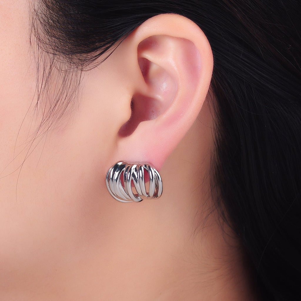 24K Gold plated Multiple Band Wide C-Shaped Hoop Earrings in Gold & Silver | AB964 AB973