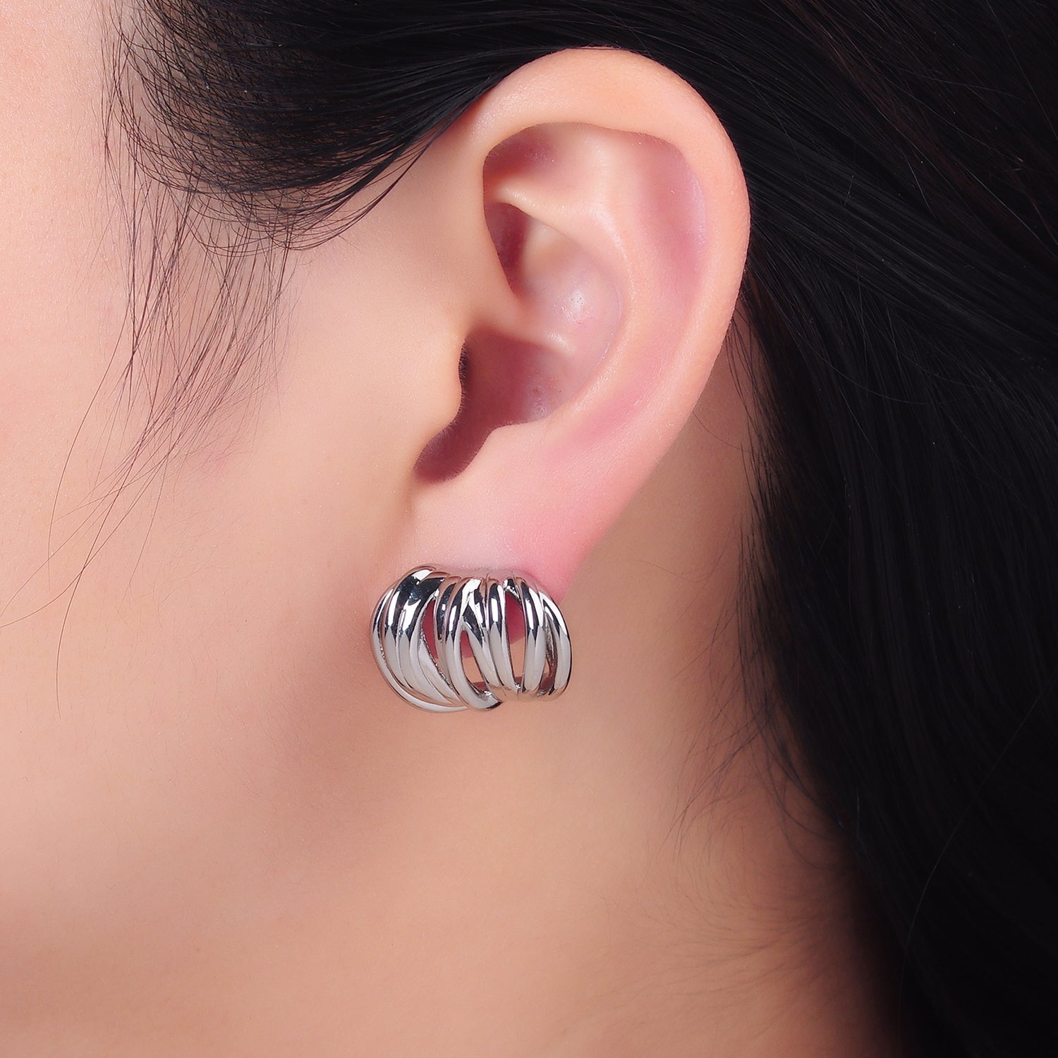 24K Gold plated Multiple Band Wide C-Shaped Hoop Earrings in Gold & Silver | AB964 AB973