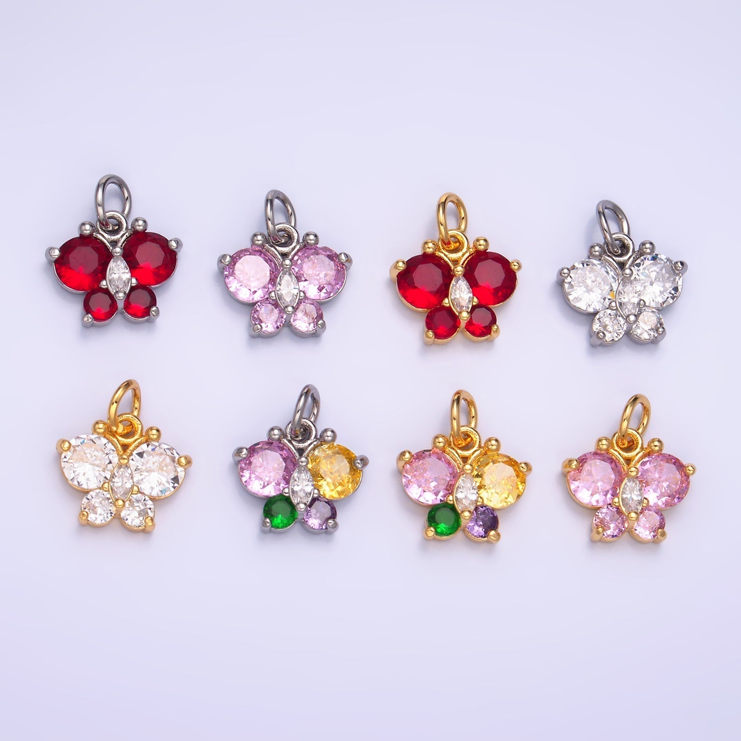 24K Gold plated Pink, Multicolor, Red CZ Butterfly Charm in Gold & Silver | M806 M807