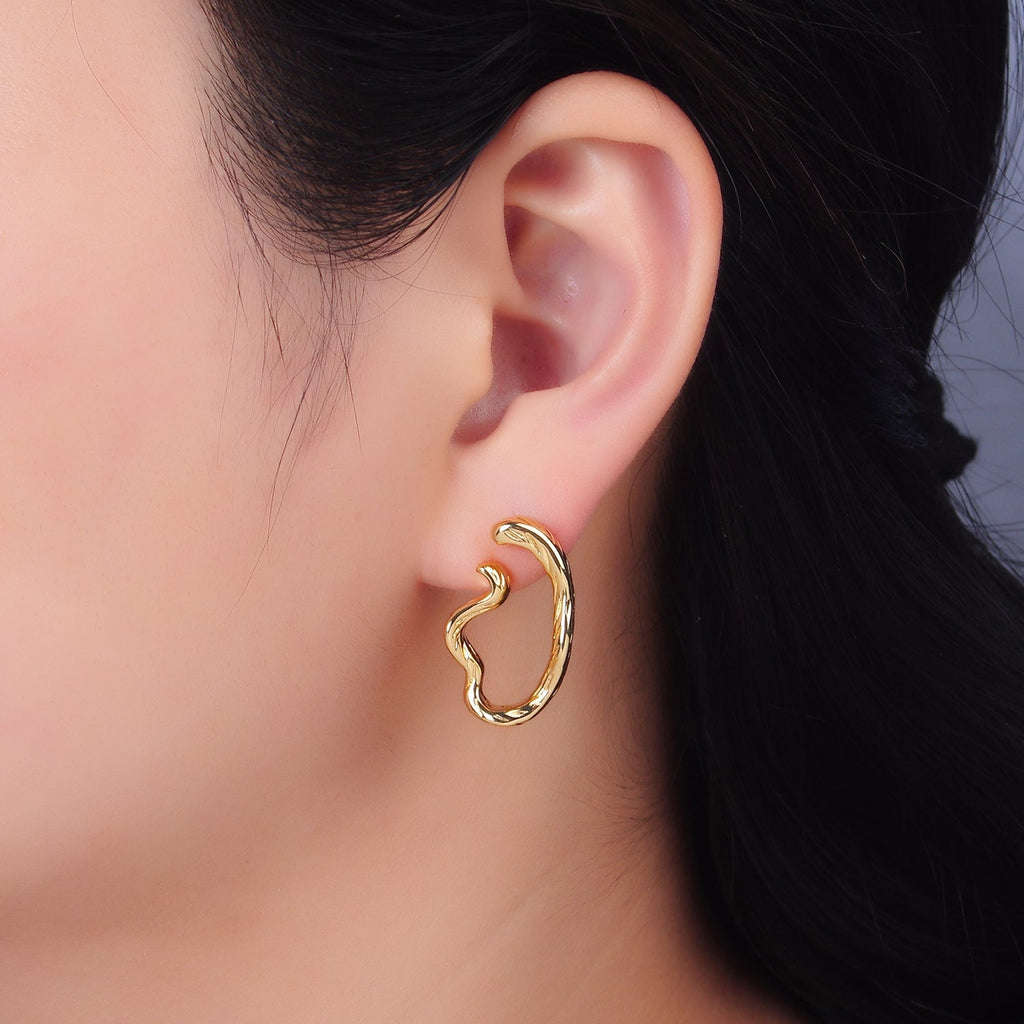 24K Gold plated Lined-Textured Curled Abstract Band Studs Earrings Set | AB484