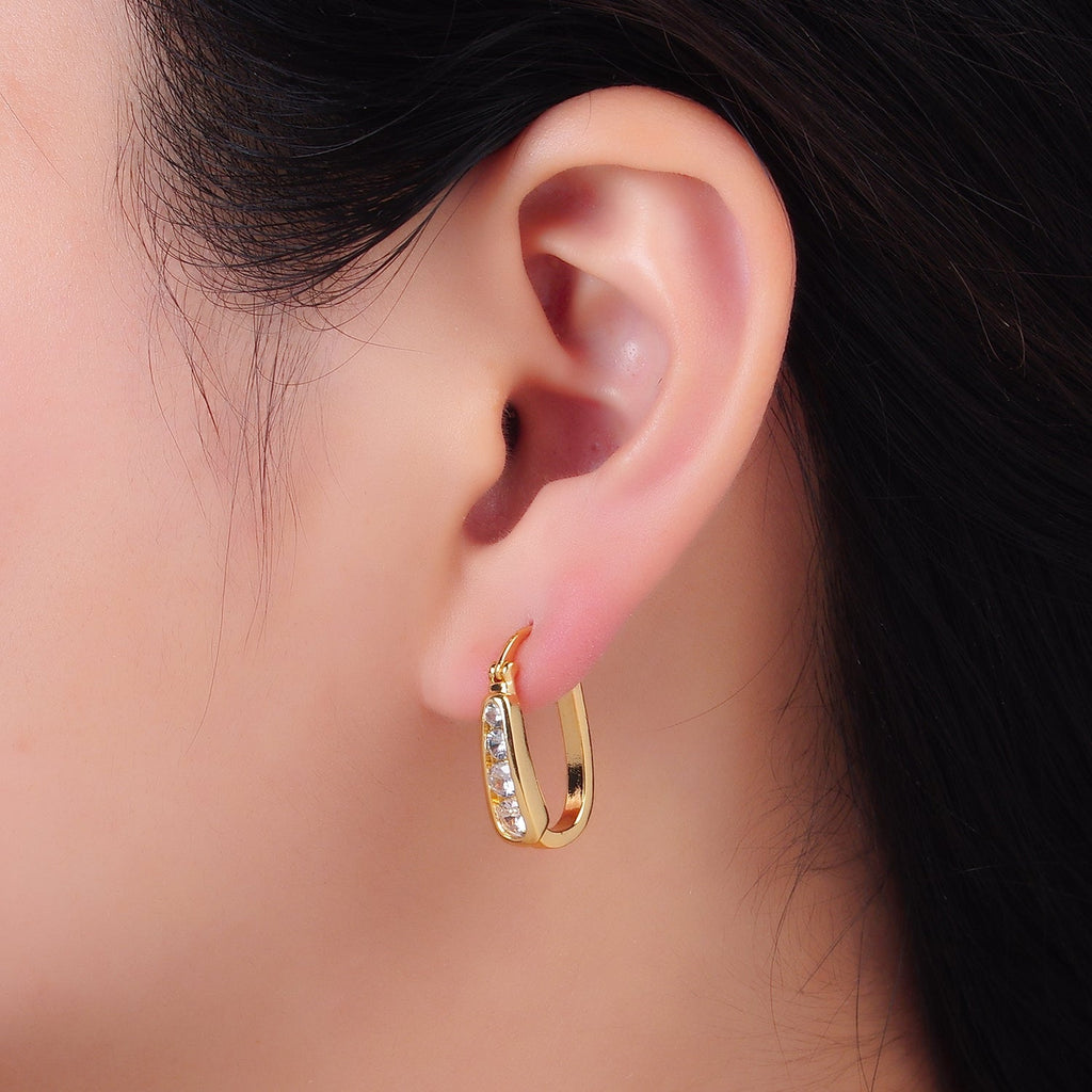 24K Gold plated Clear CZ Gradient Latch Hoop Earrings | AB680