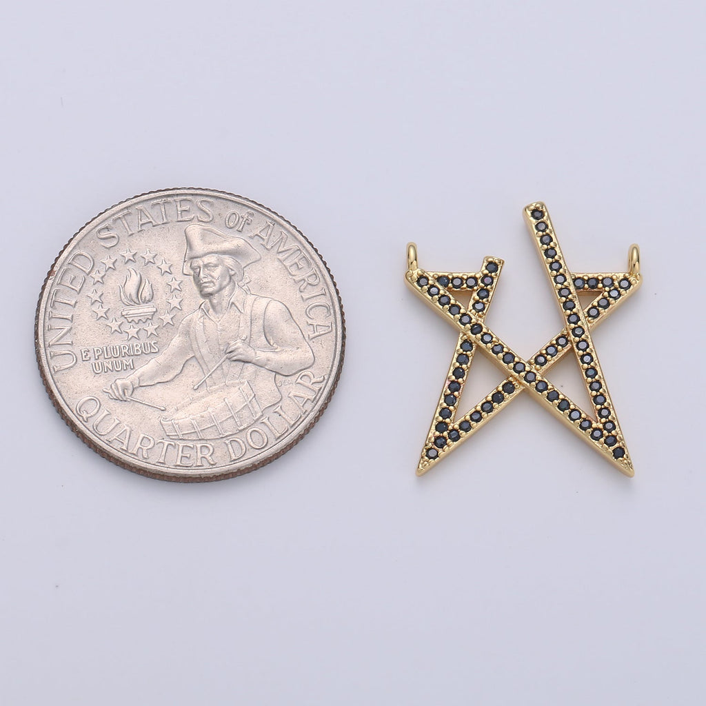 14K Gold plated Black Micro Paved CZ Open Celestial Star Connector | F378