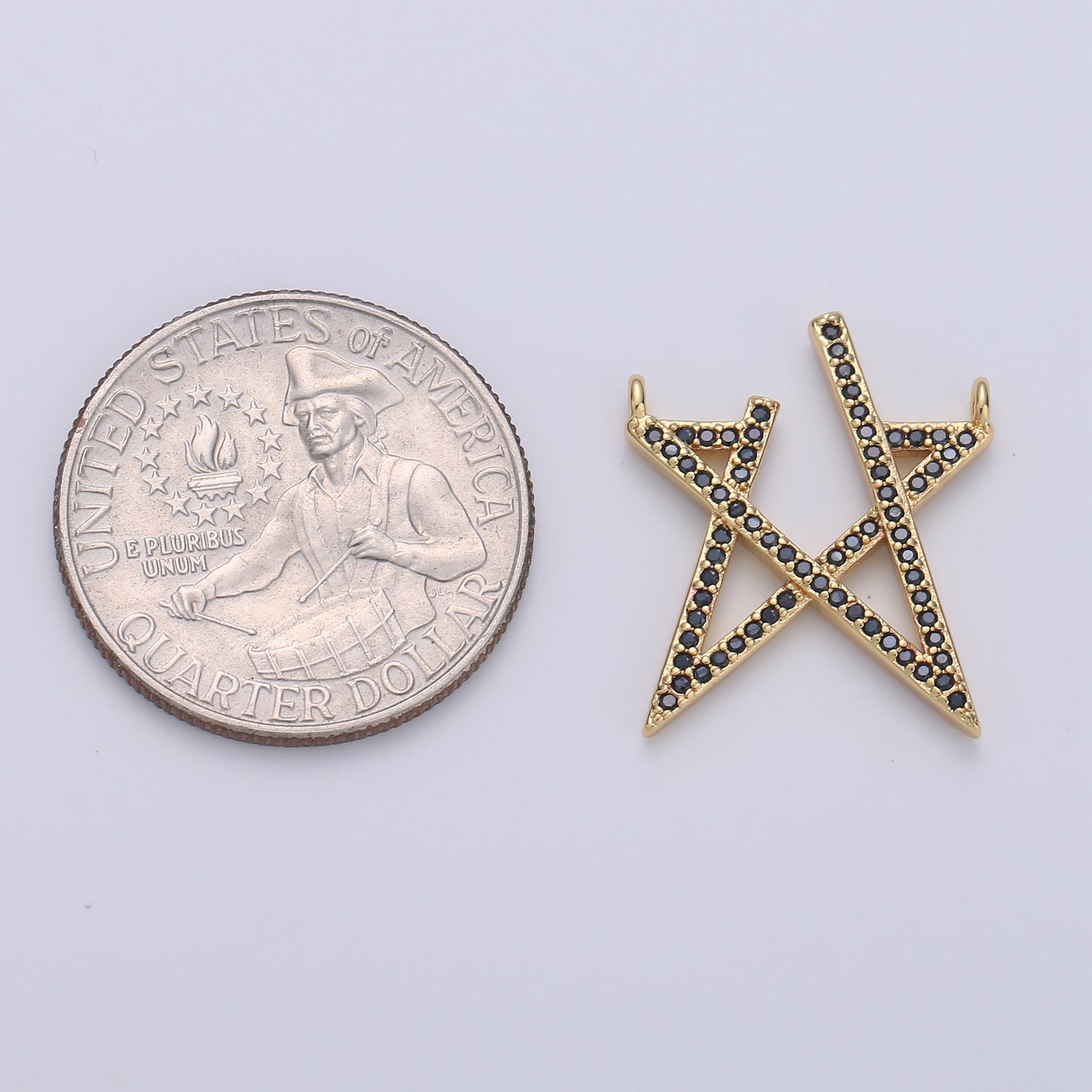 14K Gold plated Black Micro Paved CZ Open Celestial Star Connector | F378