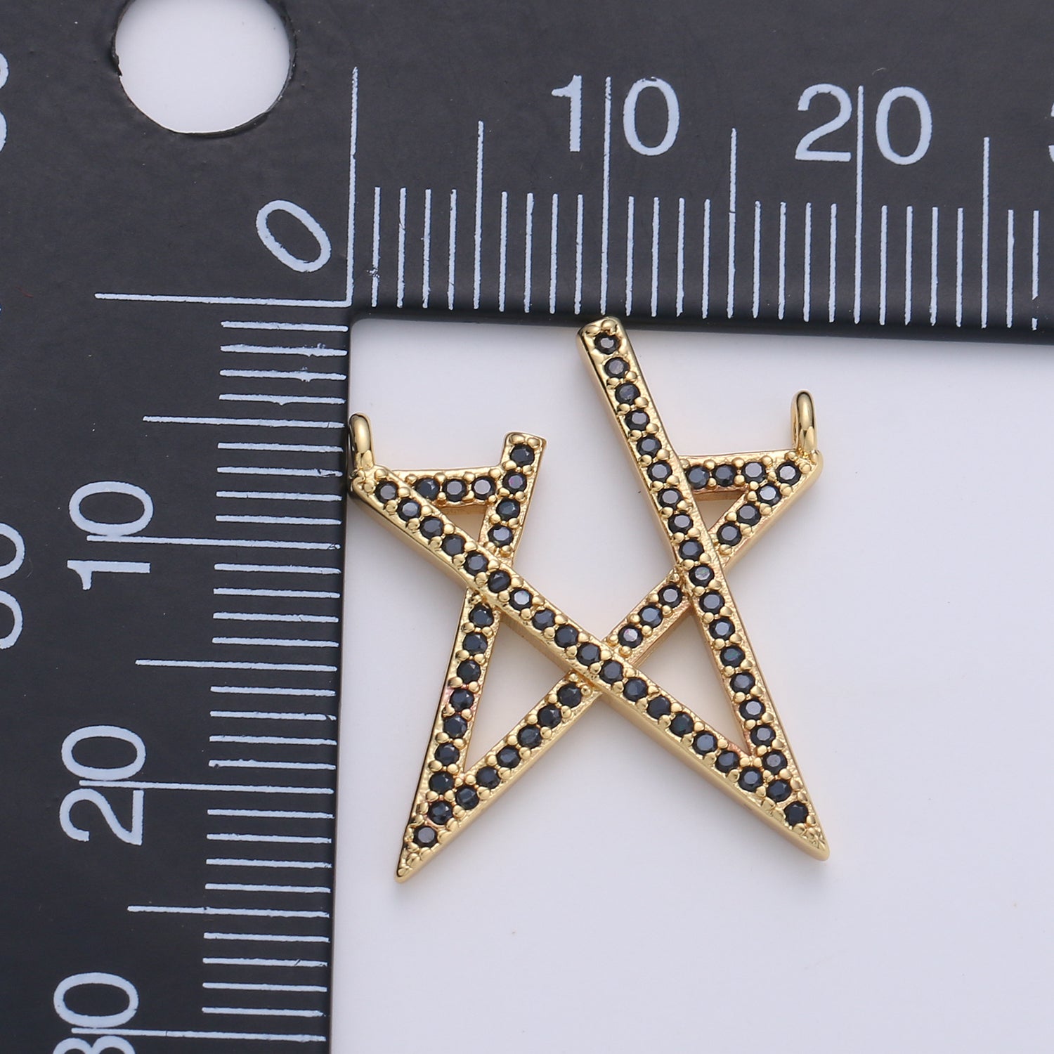 14K Gold plated Black Micro Paved CZ Open Celestial Star Connector | F378