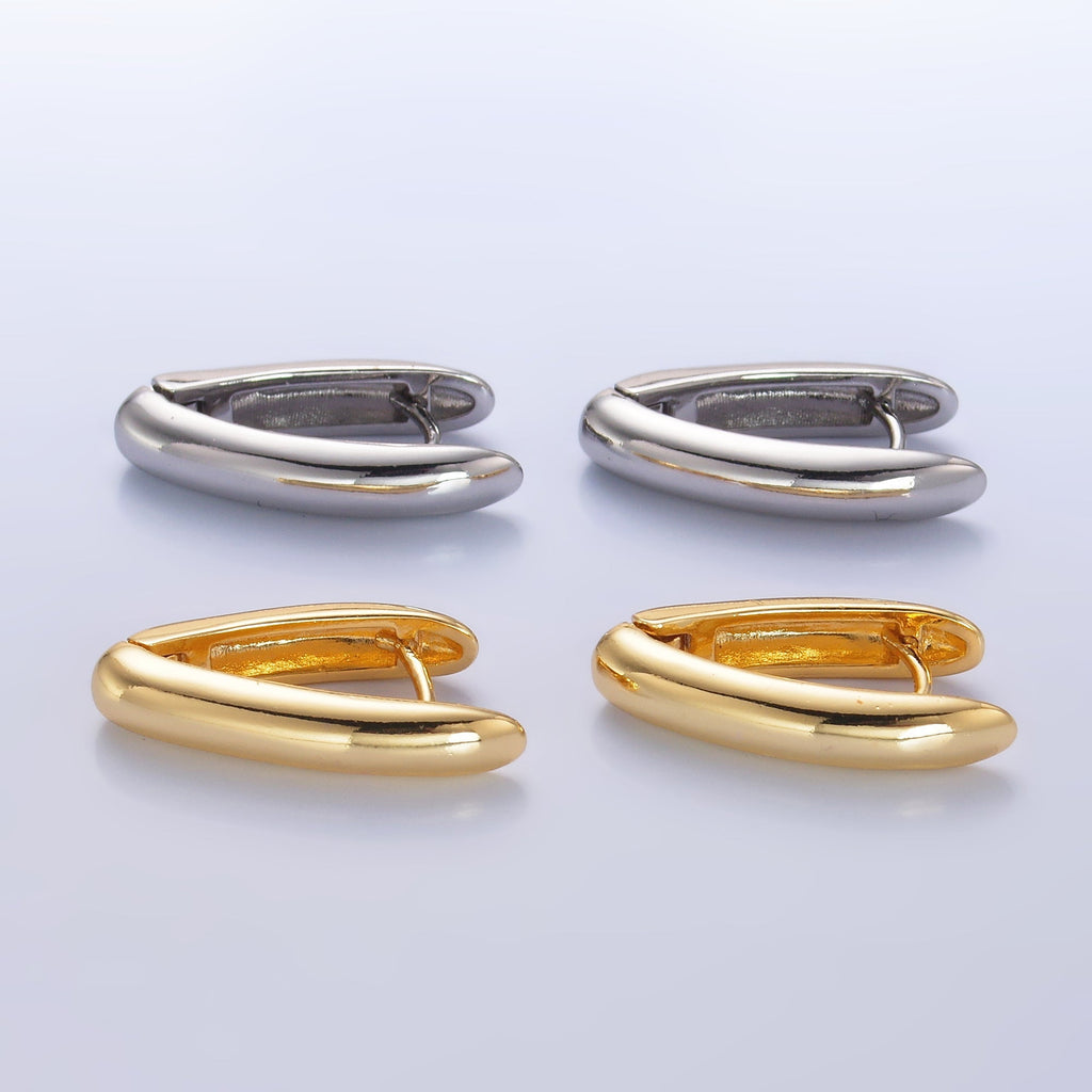24K Gold plated Minimalist V-Shaped Hoop Earrings in Gold & Silver | AB681 AB682