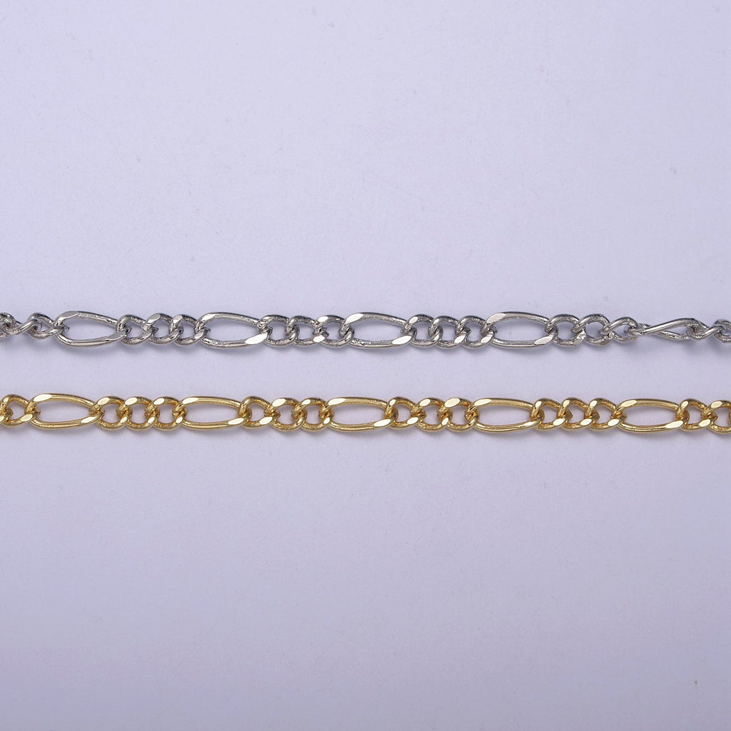 24K Gold plated Gold Silver Figaro Unfinished Chain, Dainty Figaro Wholesale Chain by Yard For Jewelry Making Supply Component | ROLL-631, ROLL-632 Clearance Pricing