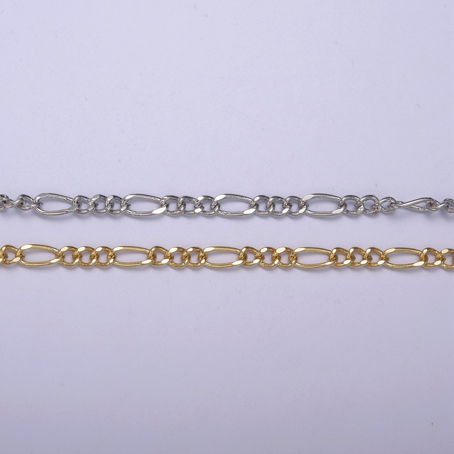 24K Gold plated Gold Silver Figaro Unfinished Chain, Dainty Figaro Wholesale Chain by Yard For Jewelry Making Supply Component | ROLL-631, ROLL-632 Clearance Pricing