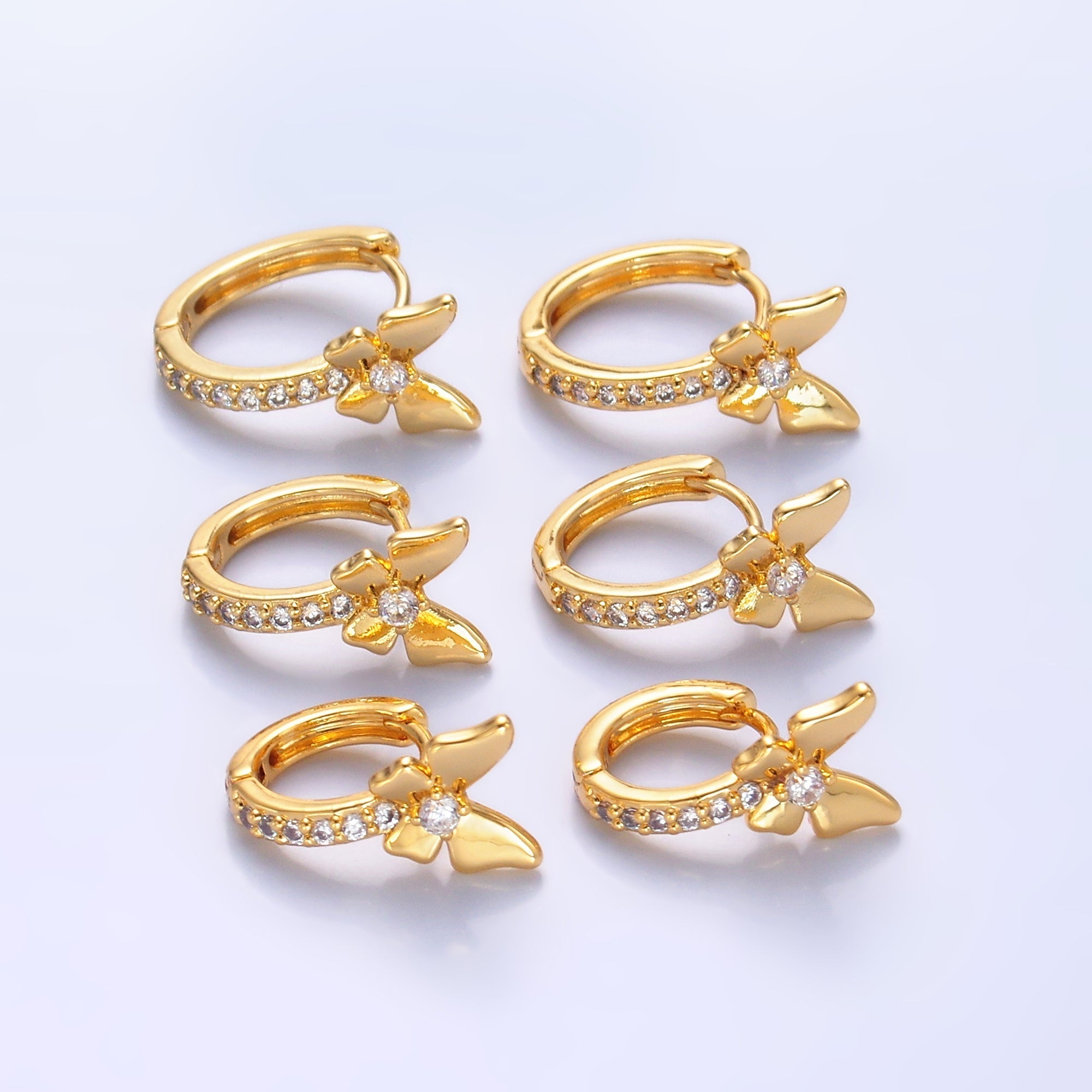 24K Gold plated 12mm, 14mm, 16mm Micro Paved CZ Butterfly Huggie Earrings | AB874 - AB876