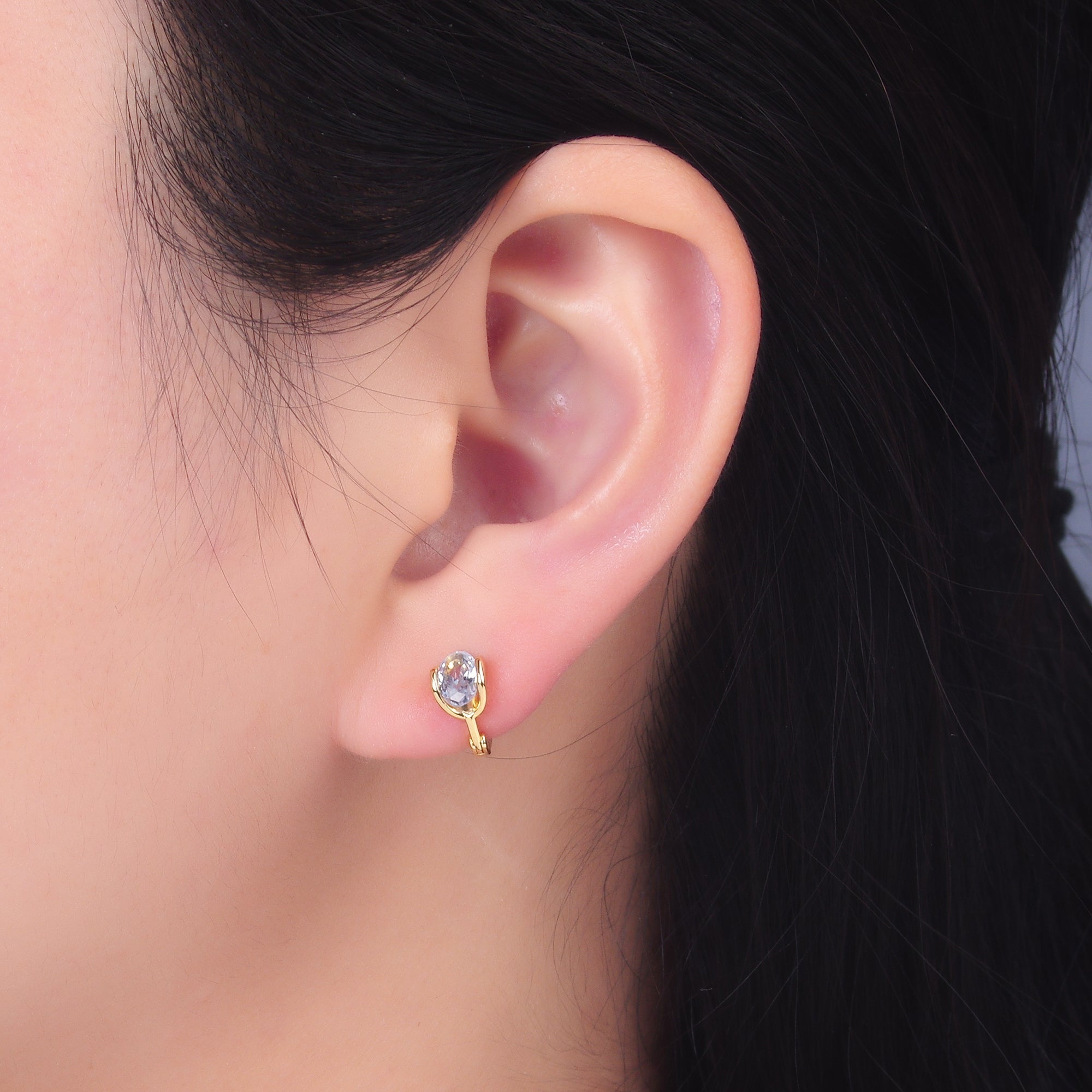 24K Gold plated 10mm Clear CZ Cartilage Huggie Earrings | AB982