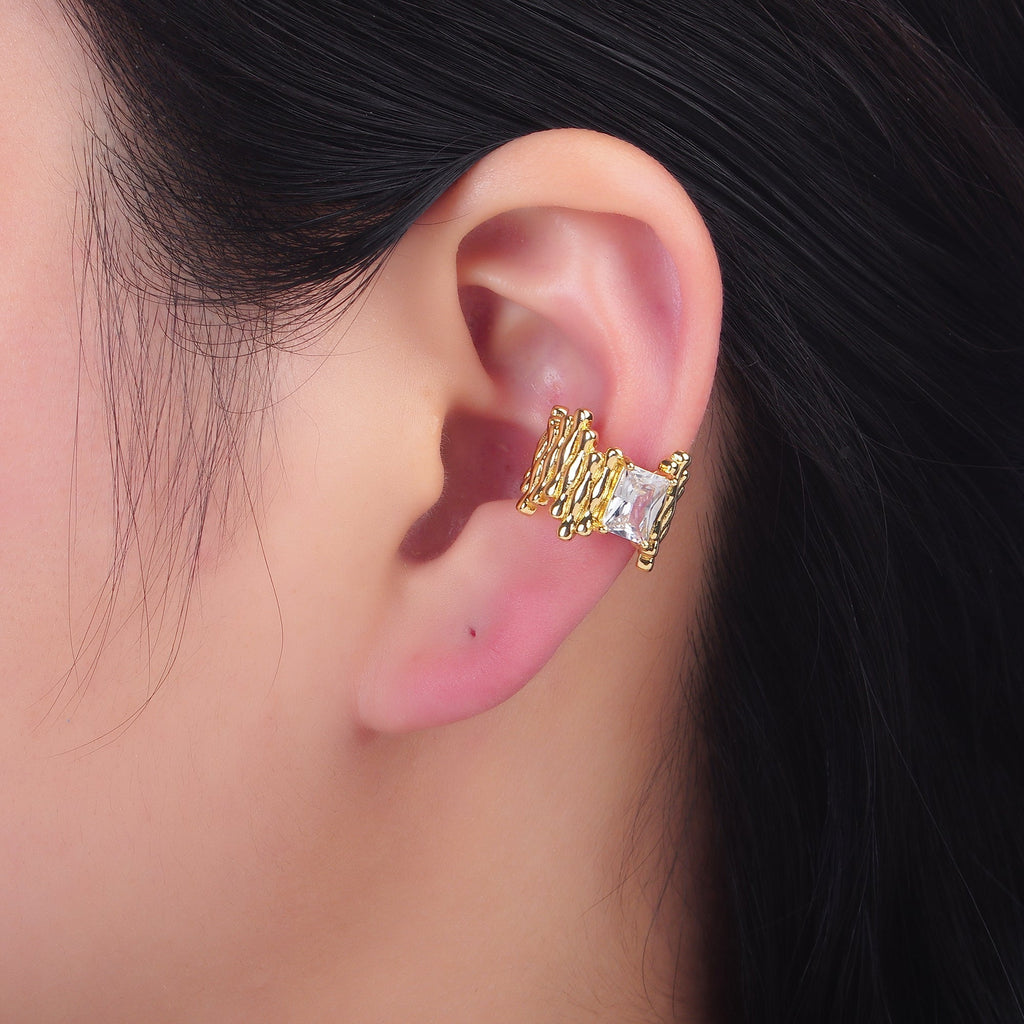 24K Gold plated Baguette CZ Molten Linear Ear Cuff Earring | AI173