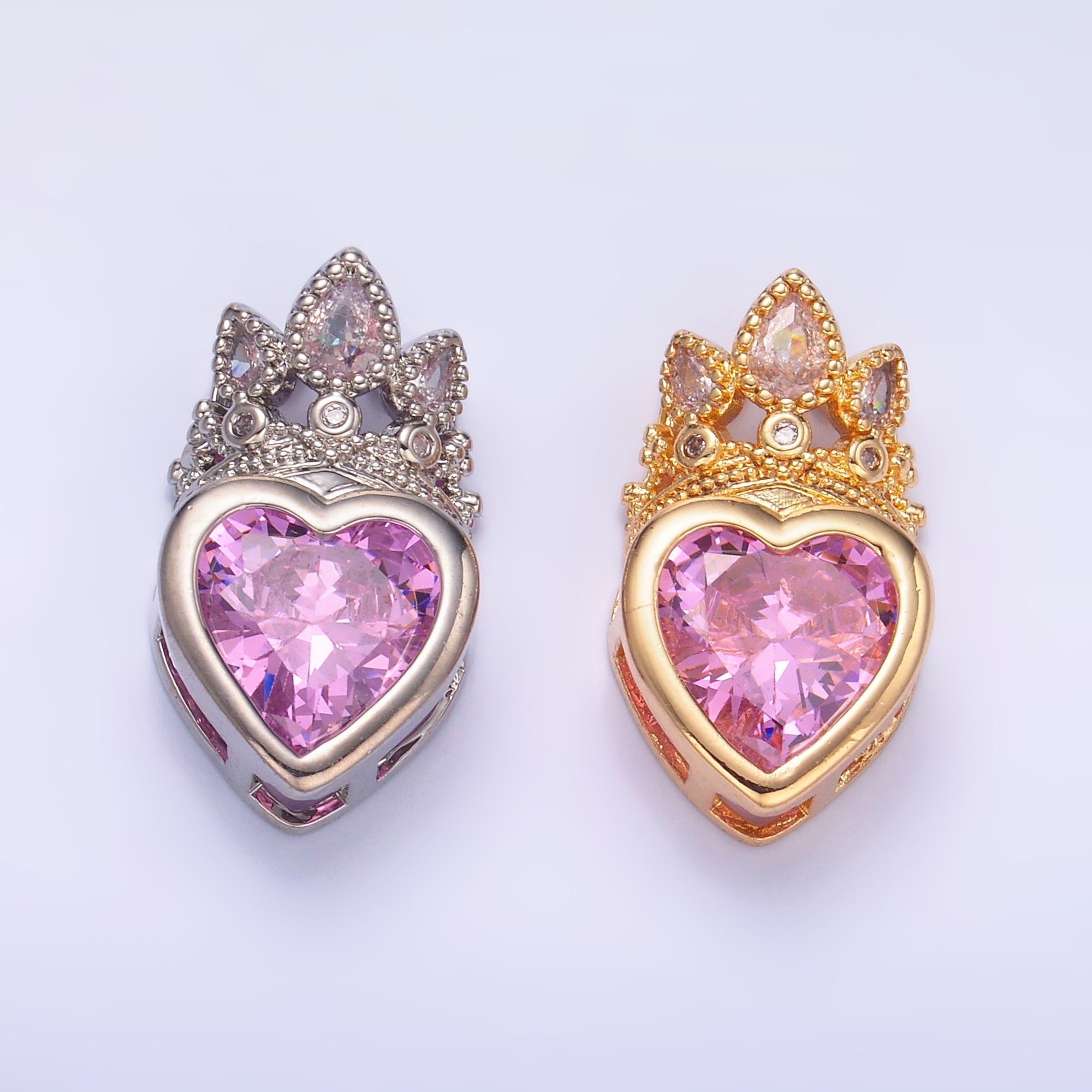 24K Gold plated Pink CZ Heart Crown Pendant in Gold & Silver | AA1441