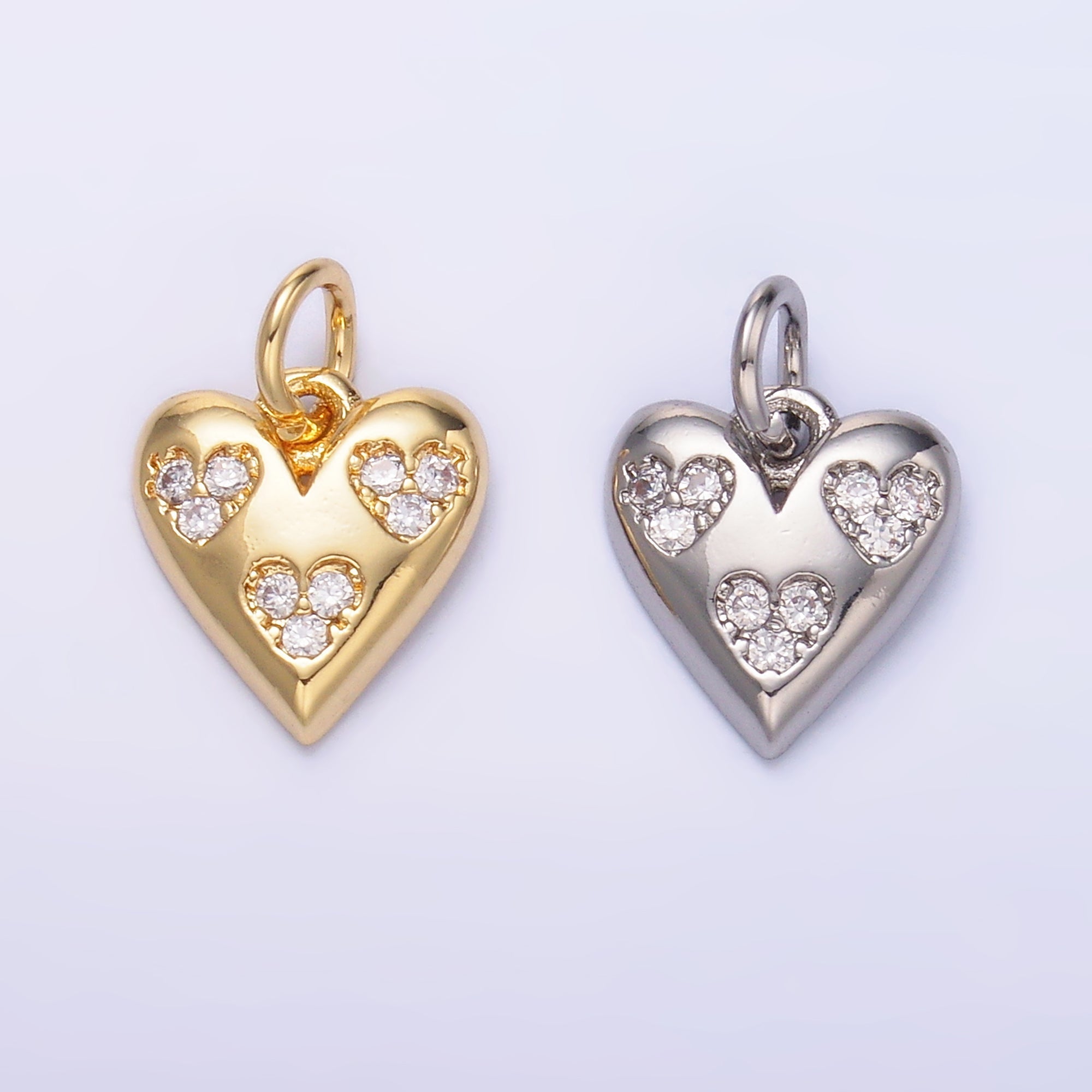 24K Gold plated Triple Micro Paved CZ Heart Charm in Gold & Silver | C475