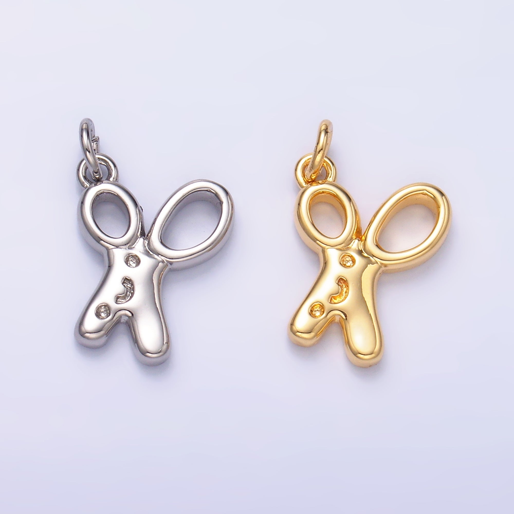 24K Gold plated Smiley Face Scissor Mini Charm in Gold & Silver | M707