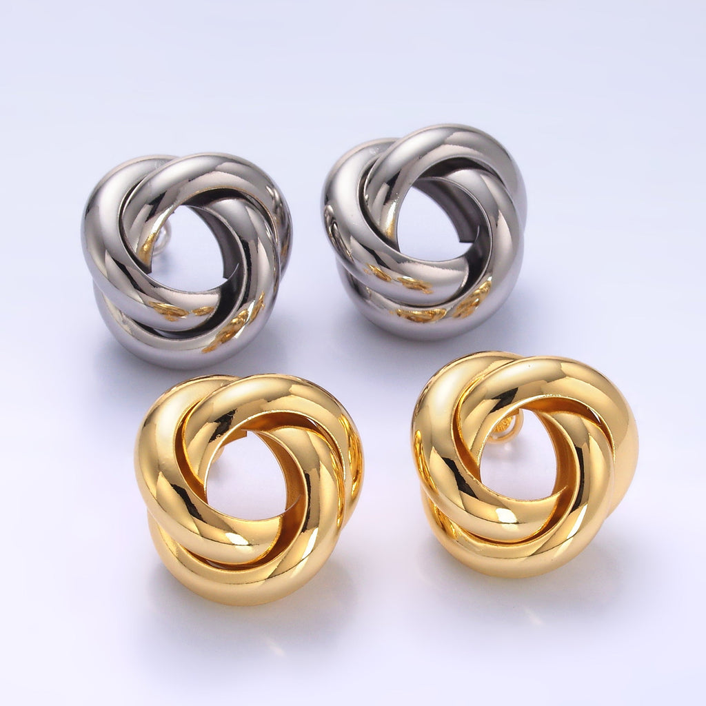 24K Gold plated Geometric Circular Knot Stud Earrings in Gold & Silver | AB699 AB700