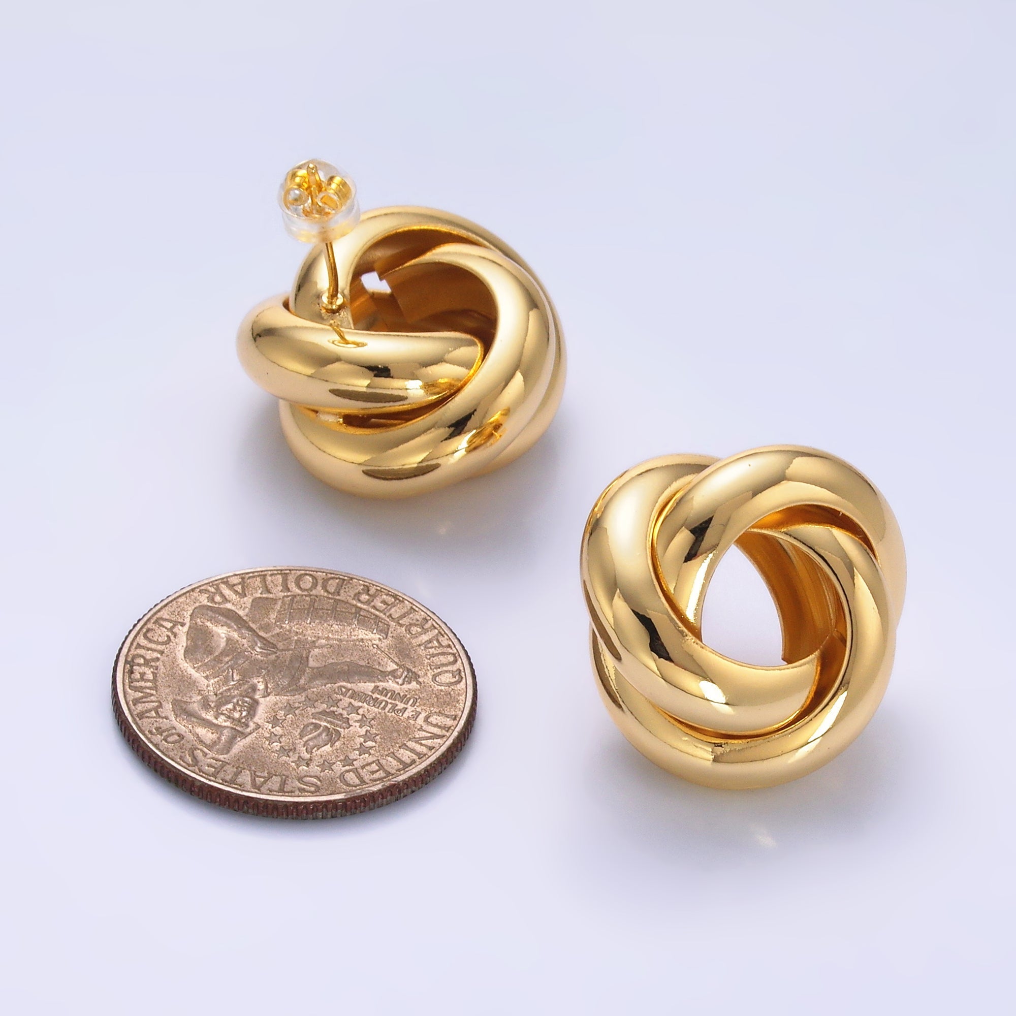 24K Gold plated Geometric Circular Knot Stud Earrings in Gold & Silver | AB699 AB700