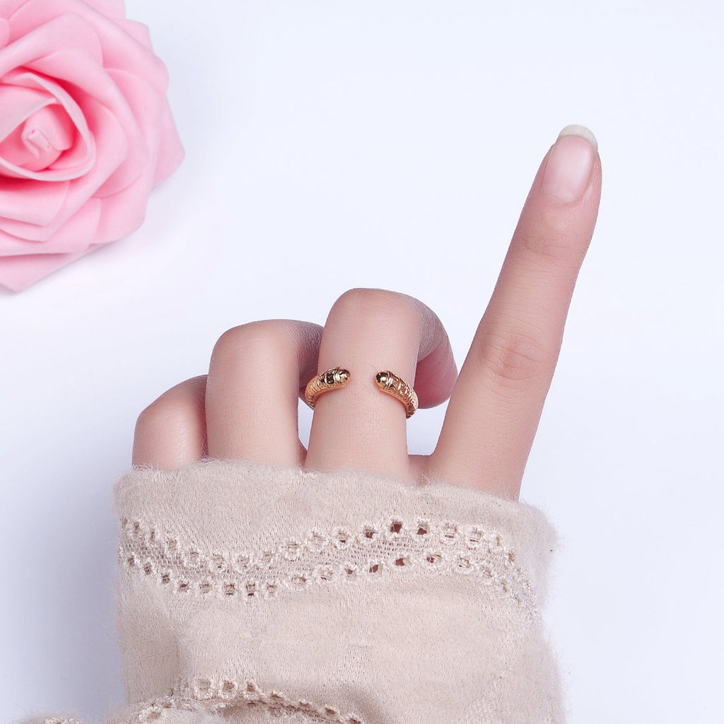 16K Gold plated Engraved S Crescent Moon Open Adjustable Ring  in Gold & Silver | O-1926 O-1927
