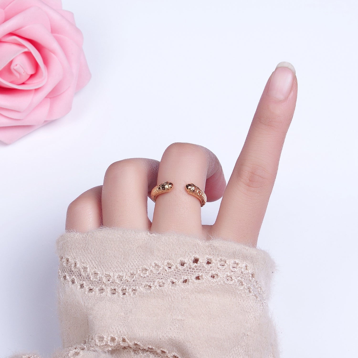 16K Gold plated Engraved S Crescent Moon Open Adjustable Ring  in Gold & Silver | O-1926 O-1927