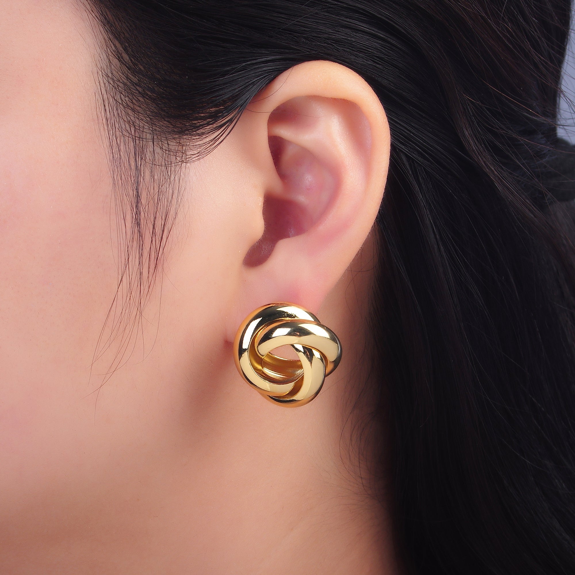 24K Gold plated Geometric Circular Knot Stud Earrings in Gold & Silver | AB699 AB700