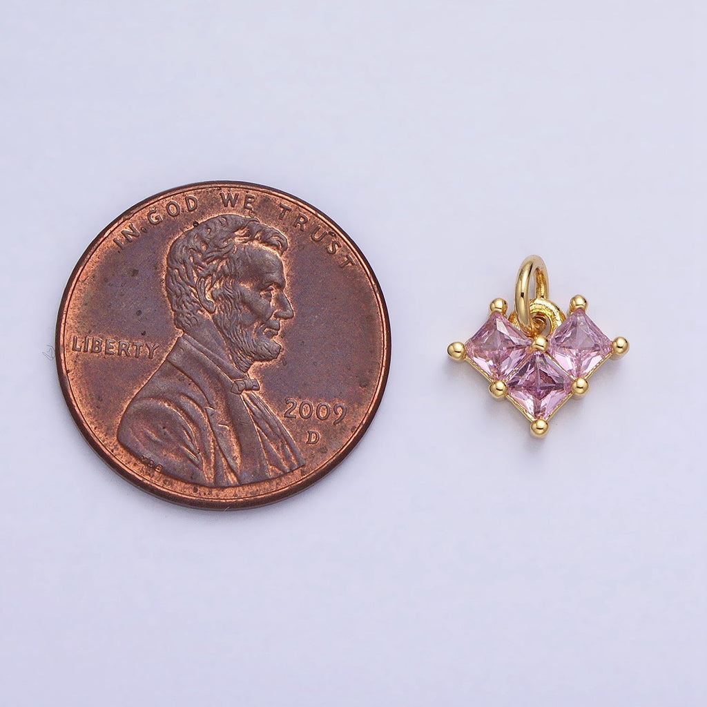 24K Gold plated Clear, Pink Heart CZ Cubic Zirconia Add-On Charm | AC452 AC453
