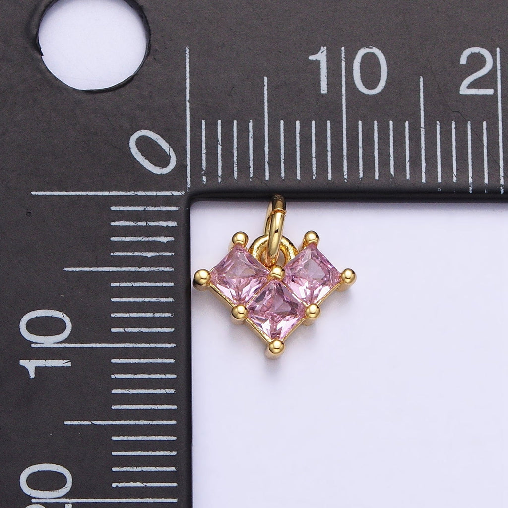 24K Gold plated Clear, Pink Heart CZ Cubic Zirconia Add-On Charm | AC452 AC453
